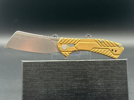 Kershaw Static 2.8" Stonewash D2 Cleaver SMKW Exclusive Brass