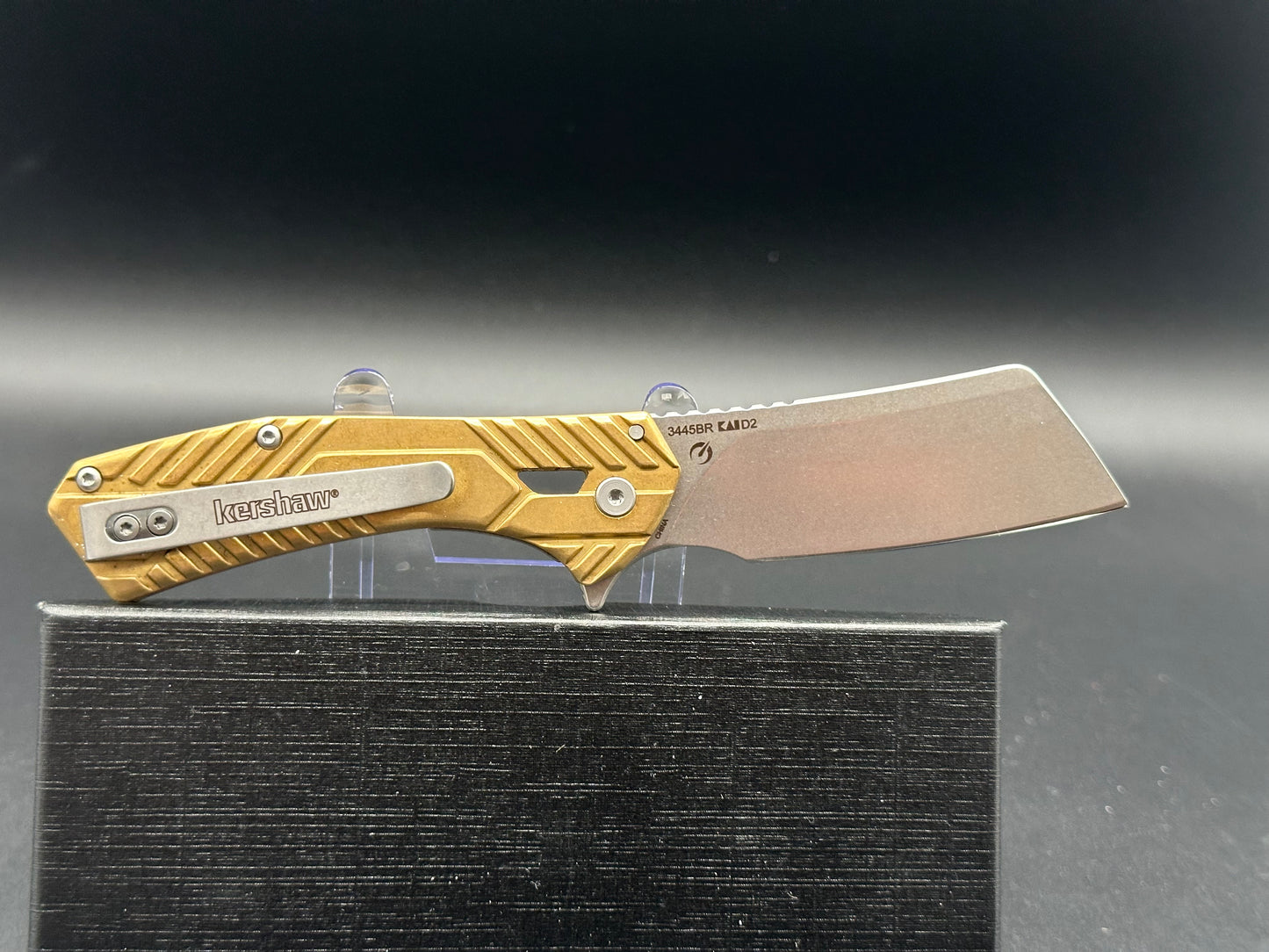 Kershaw Static 2.8" Stonewash D2 Cleaver SMKW Exclusive Brass