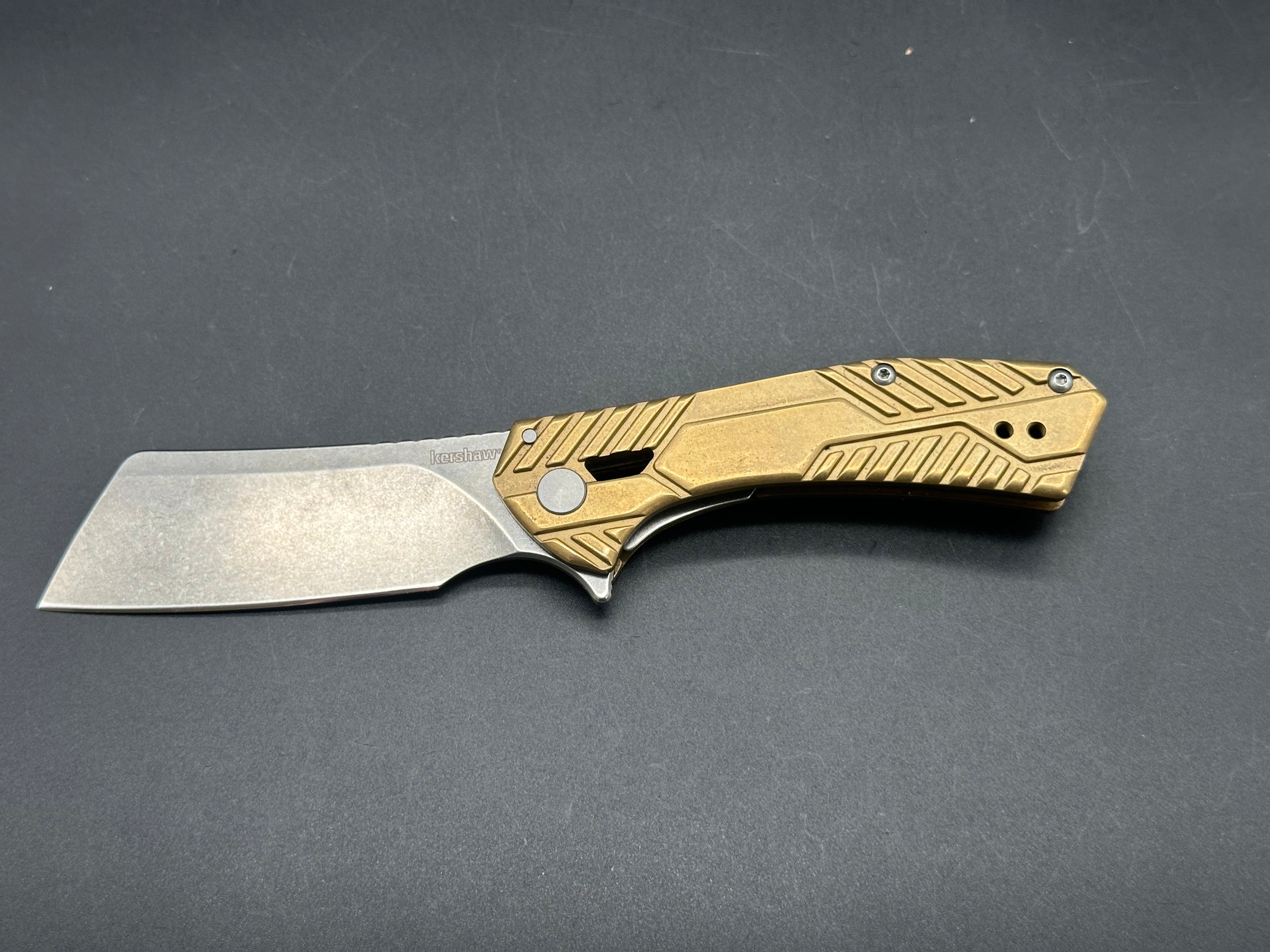 Kershaw Static 2.8" Stonewash D2 Cleaver SMKW Exclusive Brass