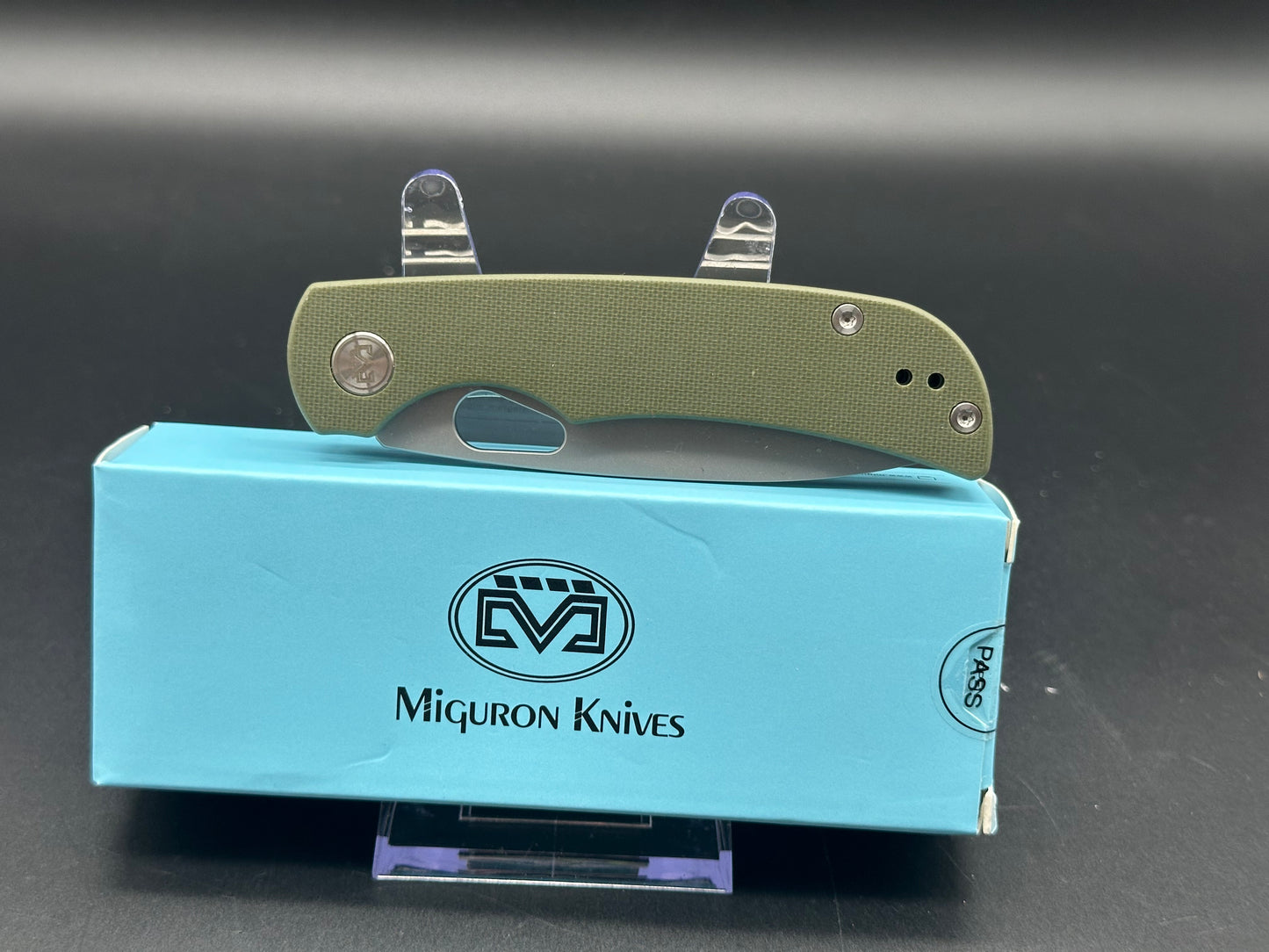 MIGURON MOYARL FOLDING KNIFE OD GREEN G10 HANDLE 14C28N DROP POINT PLAIN SANDBLSTED BLADE