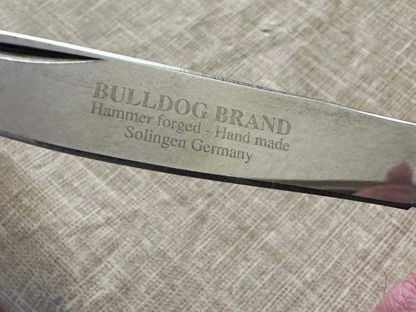 Bulldog Brand hammer forged handmade blade made in Solingen Germany Aqua green scales