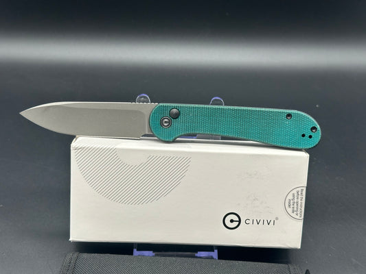 CIVIVI BUTTON LOCK ELEMENTUM Dyed GREEN MICARTA HANDLE 14C28N