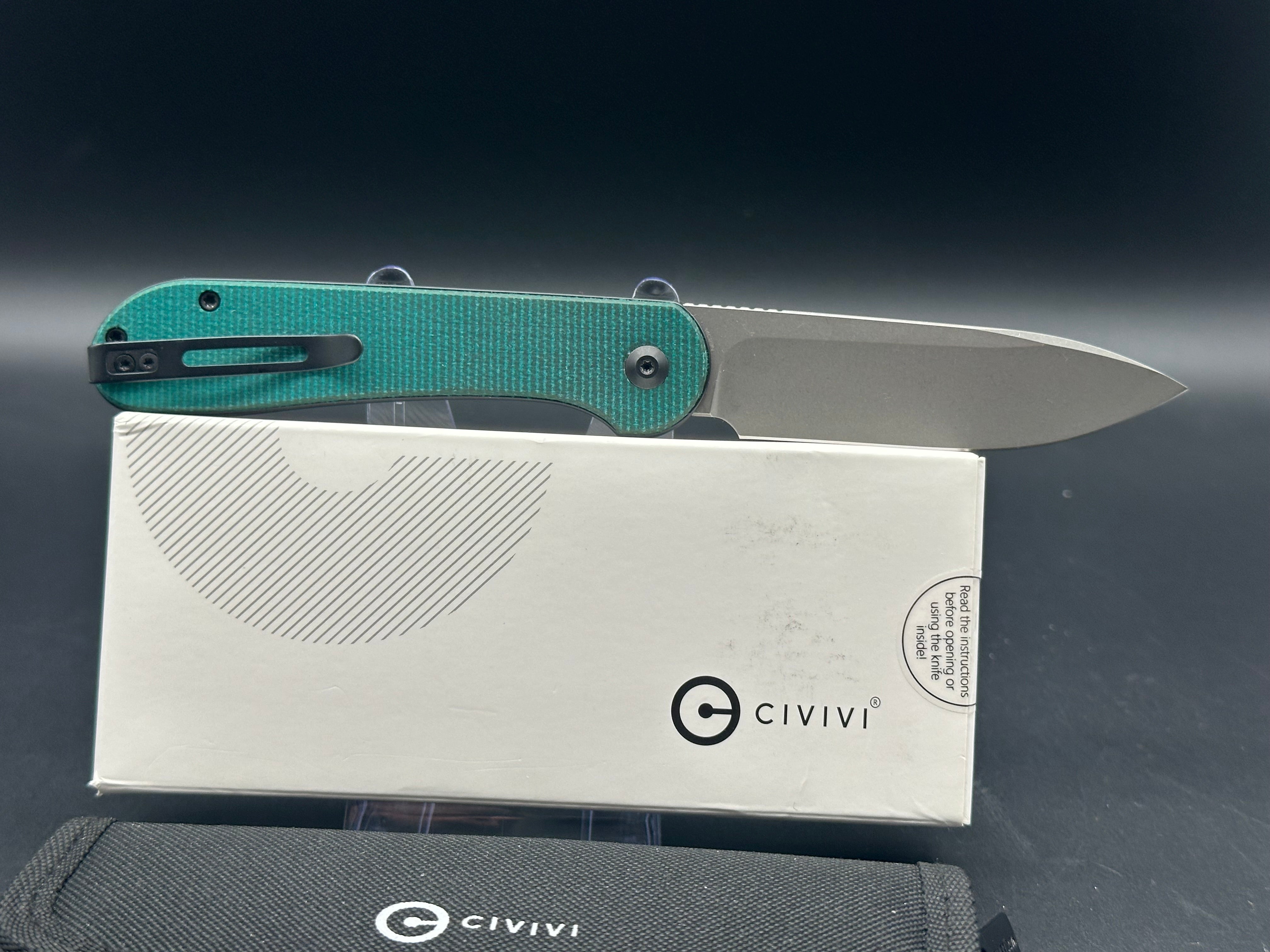 CIVIVI BUTTON LOCK ELEMENTUM Dyed GREEN MICARTA HANDLE 14C28N