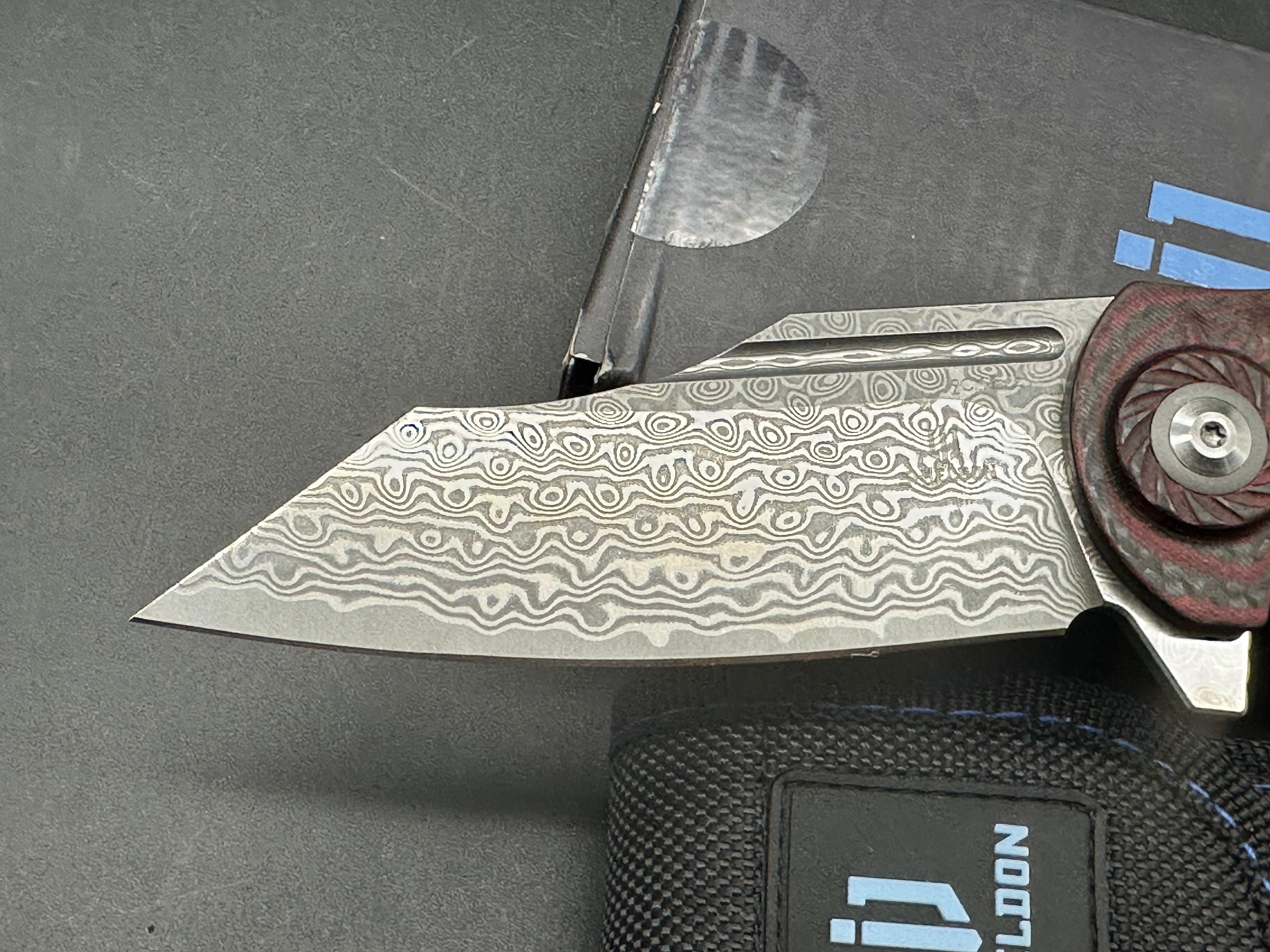 SHIELDON TRANCHODON LINERLOCK RED G10 FOLDING DAMASCUS POCKET KNIFE