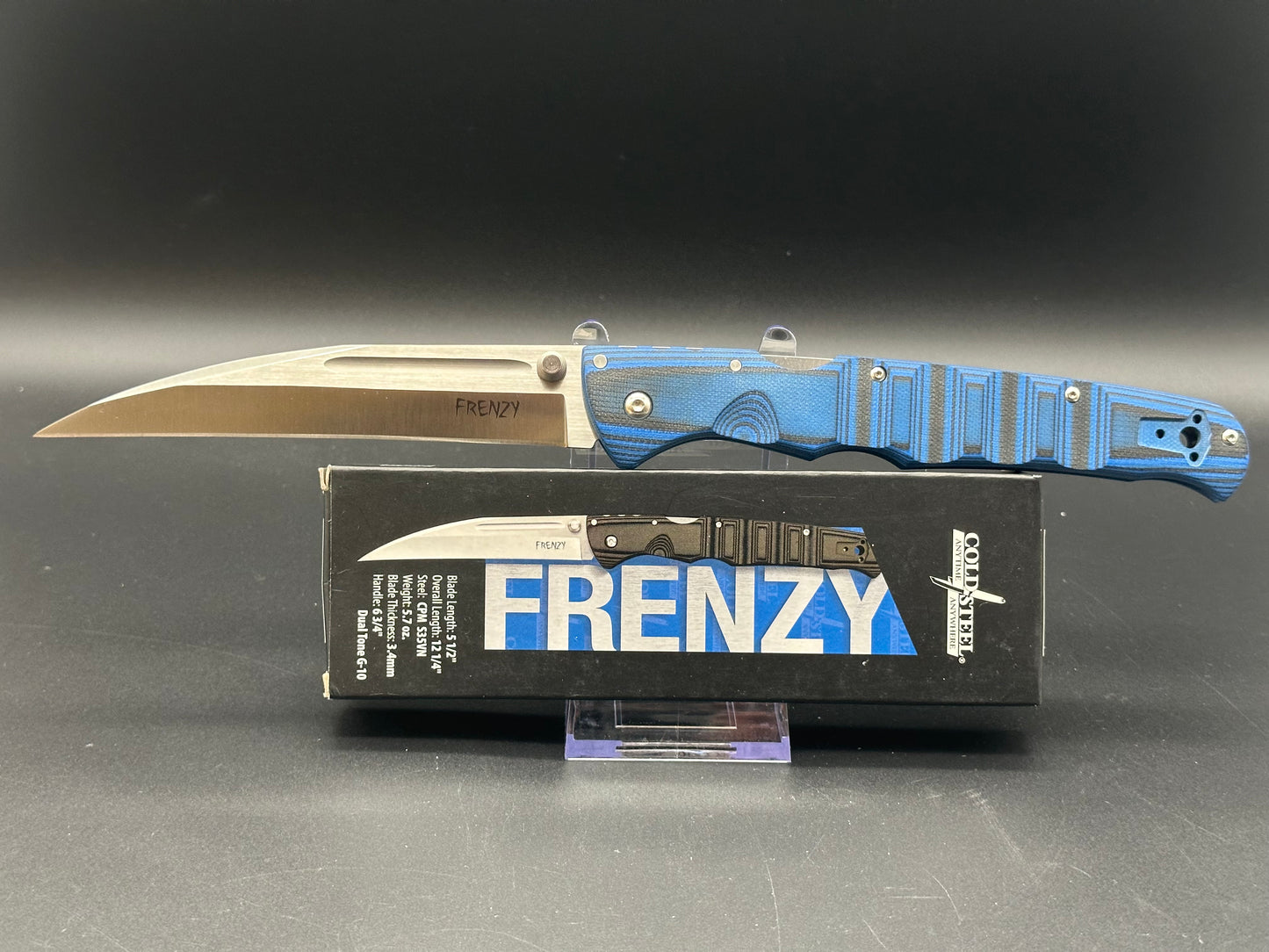 Cold Steel Frenzy II Tri-Ad Lock Knife Black/Blue G-10 (5.5" Satin) 62P2A