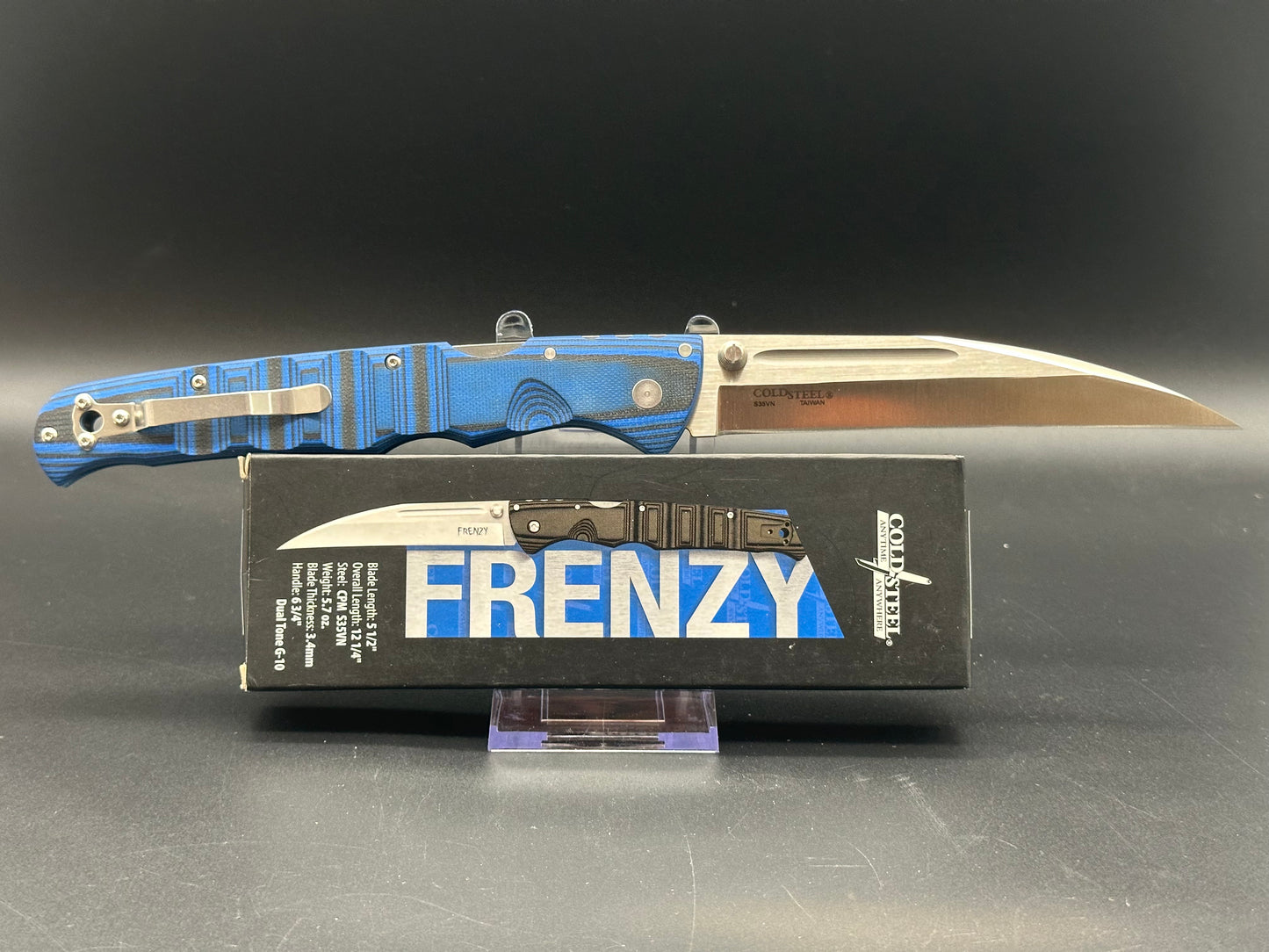 Cold Steel Frenzy II Tri-Ad Lock Knife Black/Blue G-10 (5.5" Satin) 62P2A