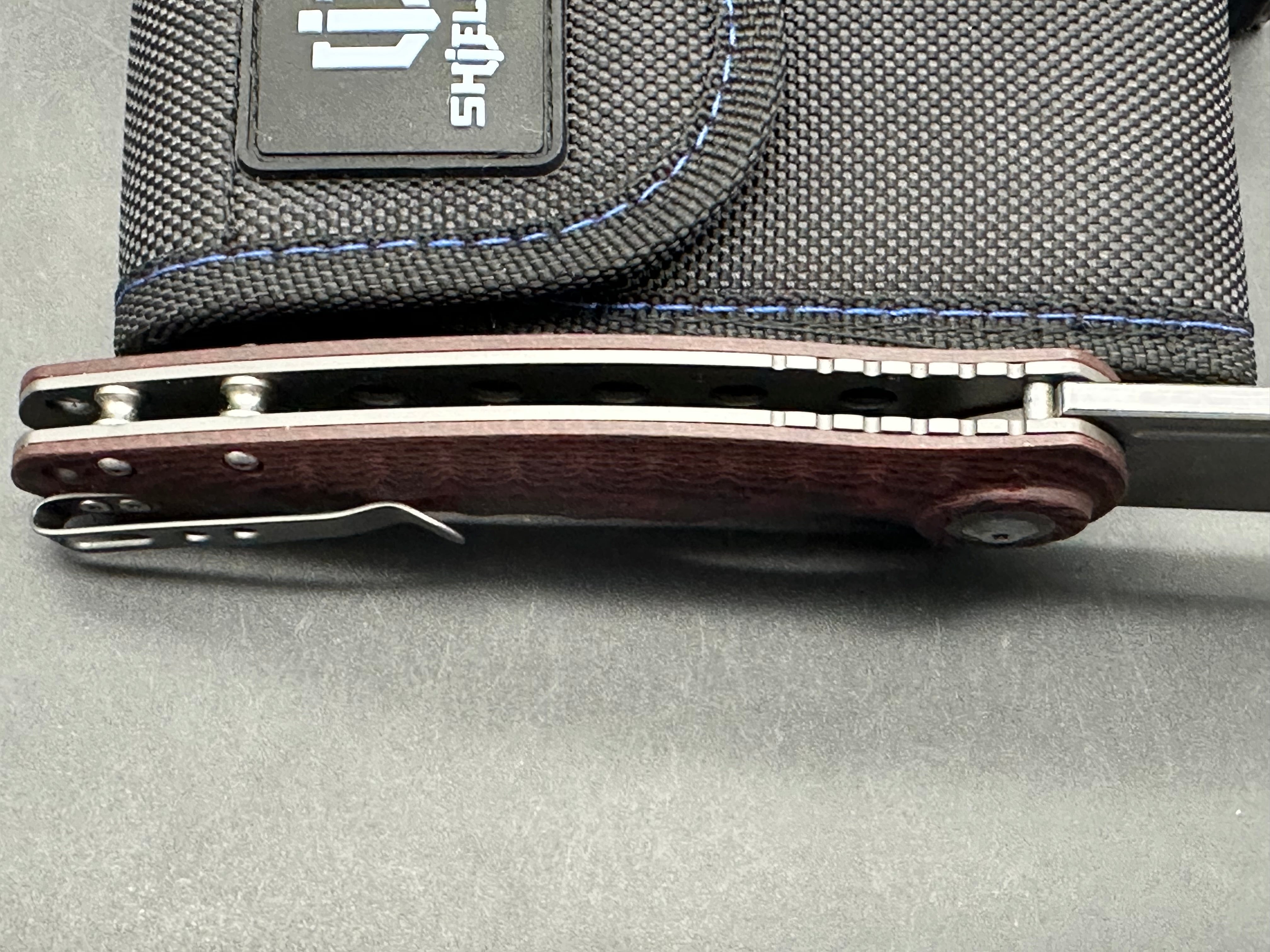 SHIELDON TRANCHODON LINERLOCK RED G10 FOLDING DAMASCUS POCKET KNIFE