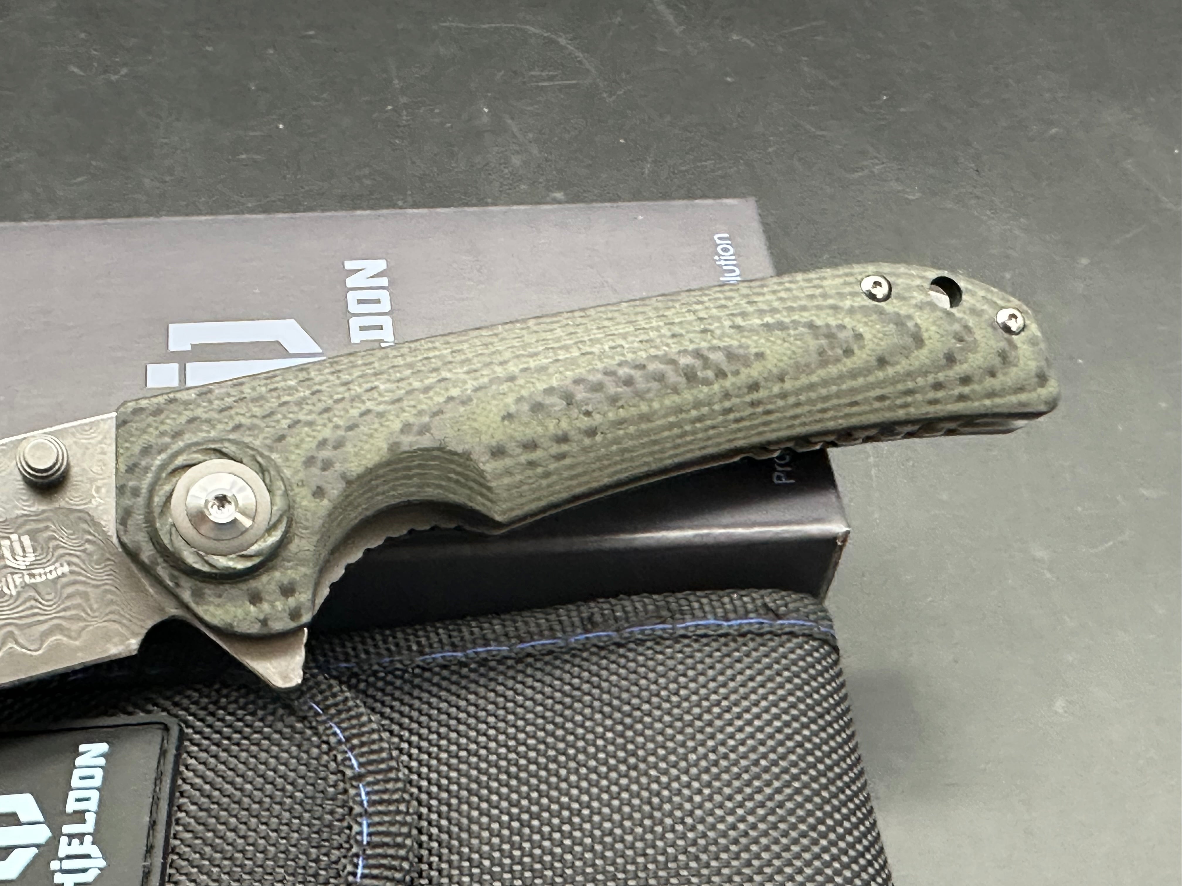 SHIELDON TORTANK LINERLOCK BLACK/GREEN G10 FOLDING 9CR18MOV DAMASCUS KNIFE