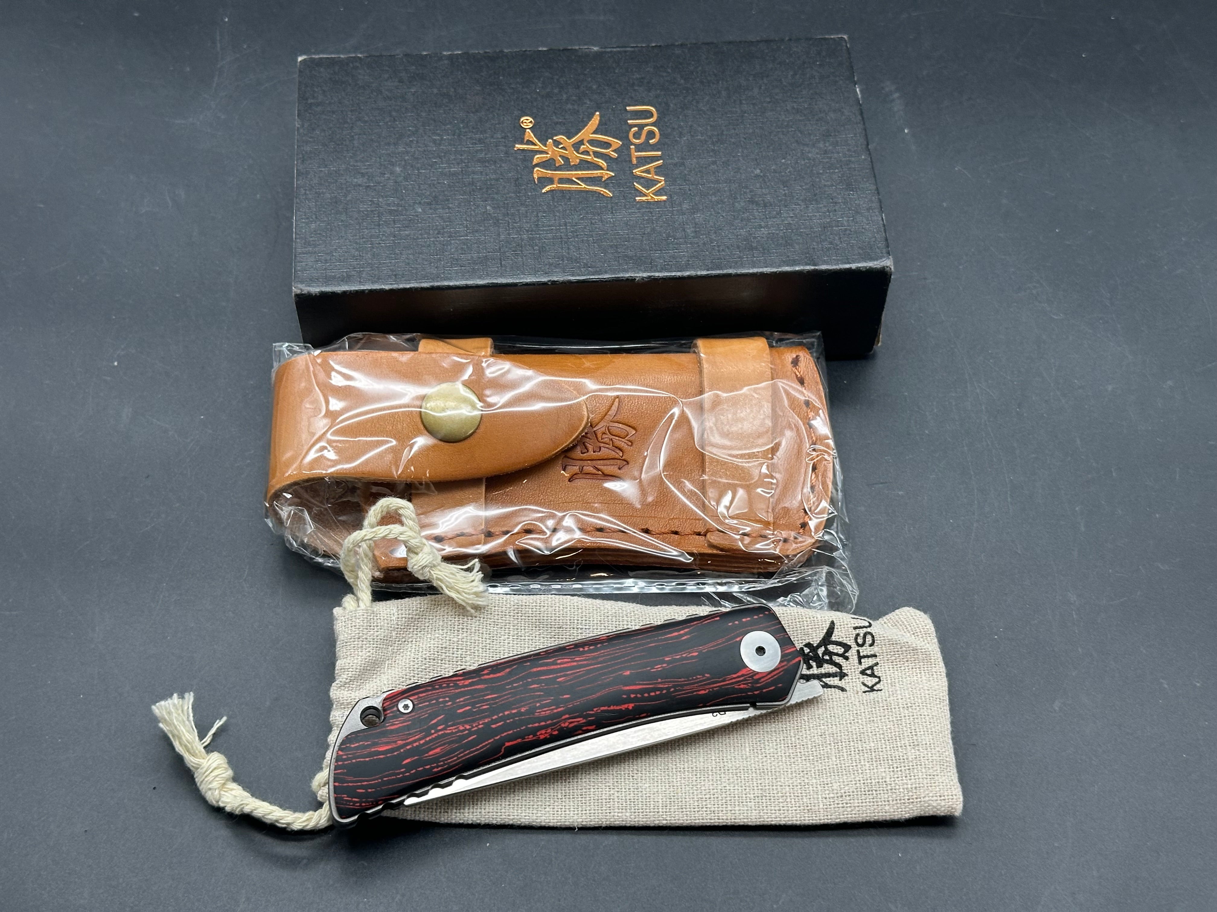 KATSU GK01, G10 Handle & D2 Steel Blade, Leather Sheath