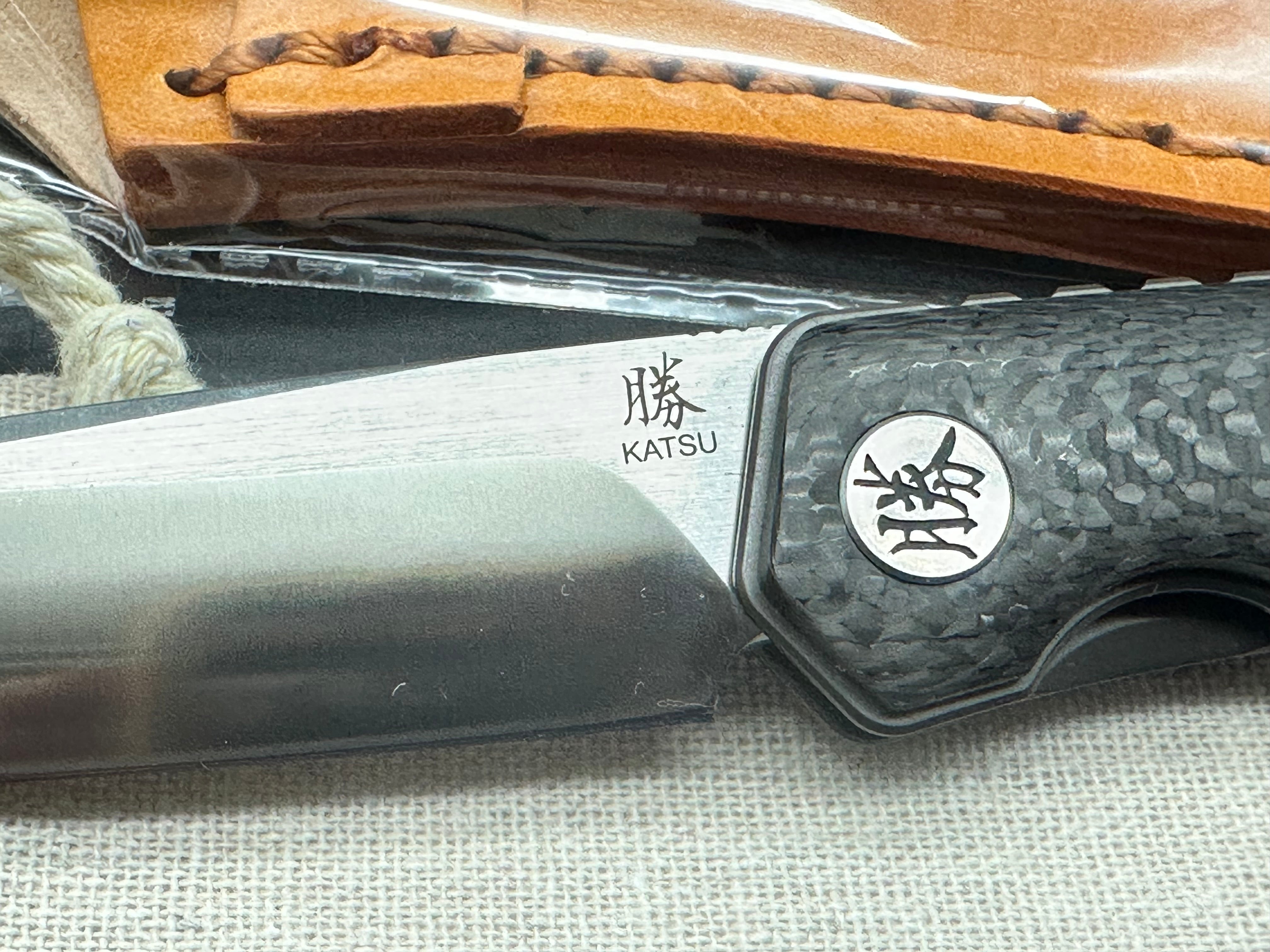 KATSU CK01, Carbon Fiber Handle 154CM Steel Blade, Leather Sheath