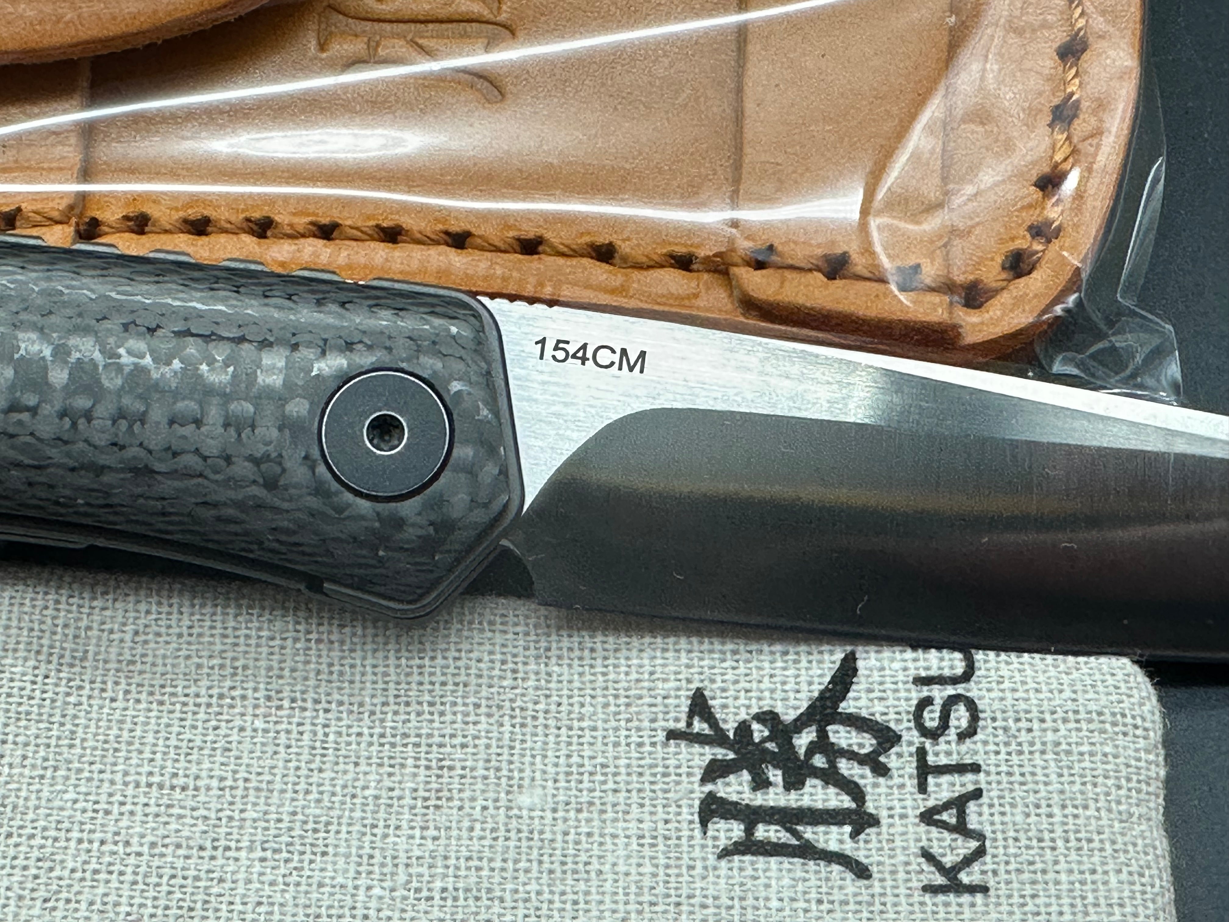KATSU CK01, Carbon Fiber Handle 154CM Steel Blade, Leather Sheath