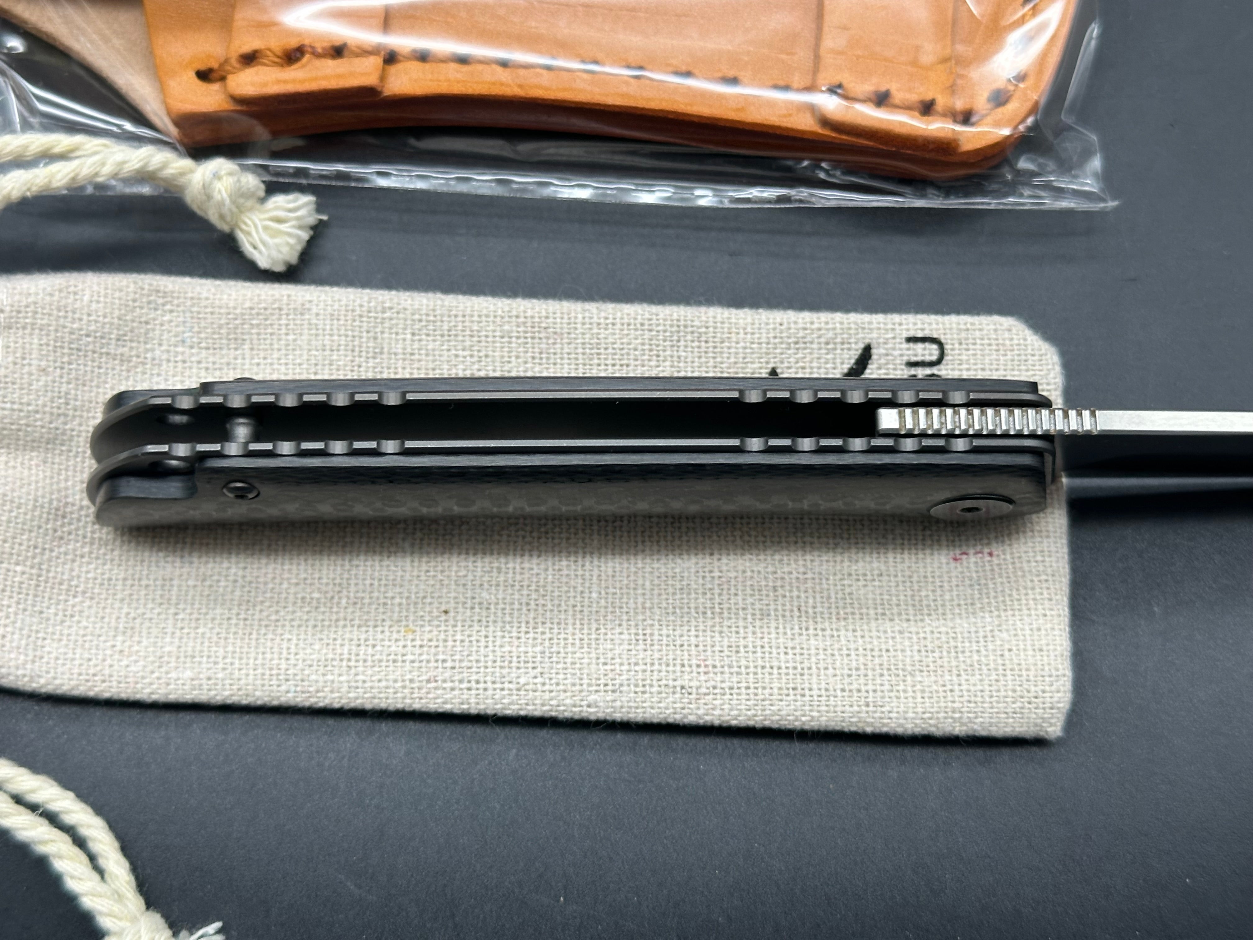 KATSU CK01, Carbon Fiber Handle 154CM Steel Blade, Leather Sheath