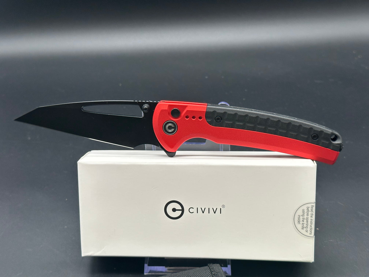 CIVIVI SENTINEL STRIKE BUTTON LOCK RED ALUMINUM HANDLE K110 BLACK BLADE