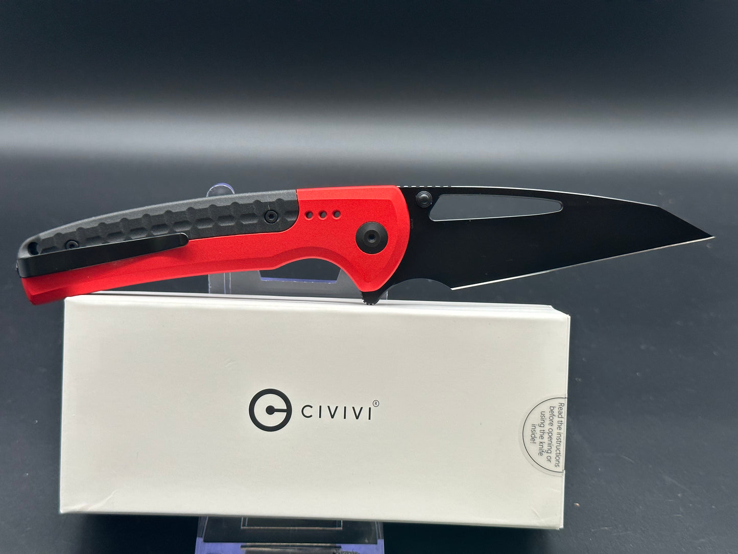 CIVIVI SENTINEL STRIKE BUTTON LOCK RED ALUMINUM HANDLE K110 BLACK BLADE