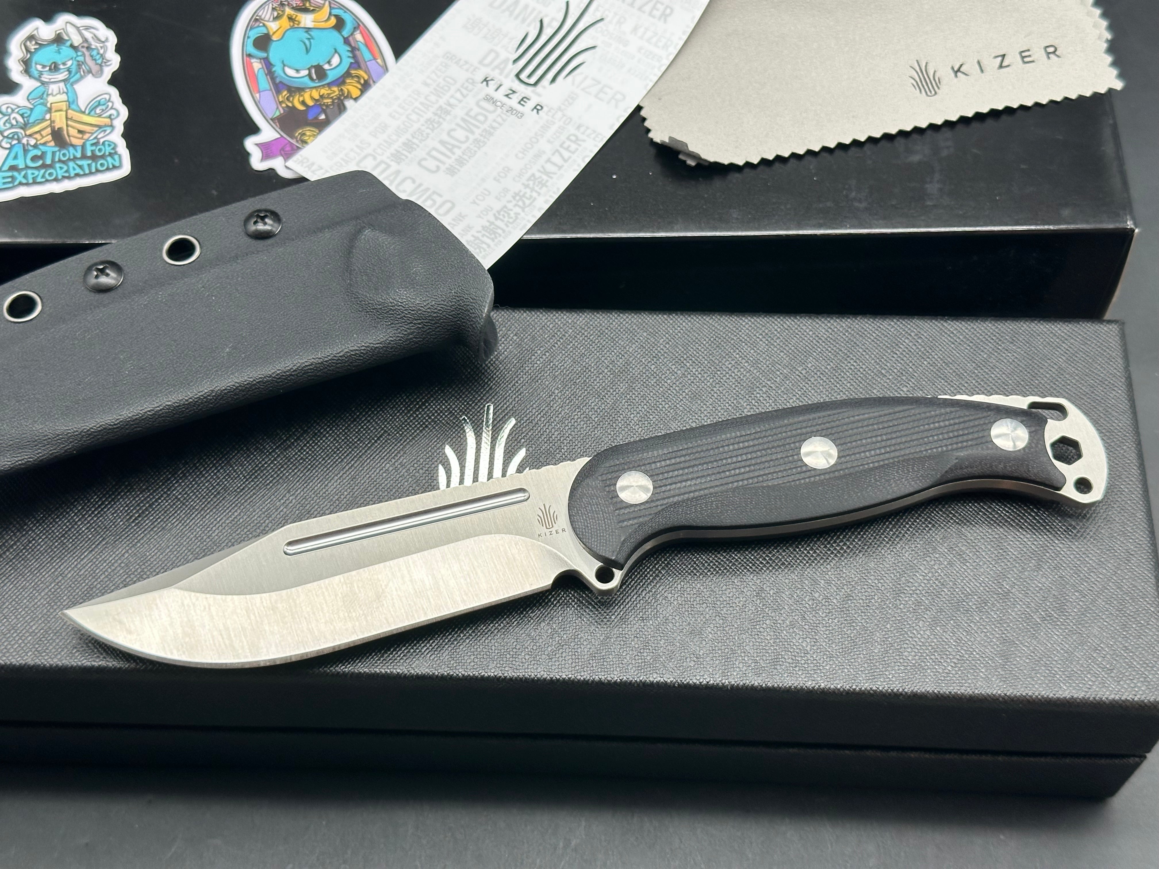 KIZER URSA MAJOR FIXED BLADE KNIFE BLACK G10 HANDLE AEB-L PLAIN EDGE