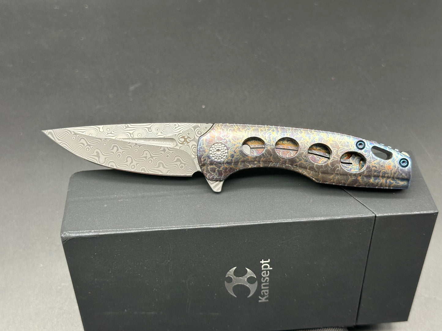 Kansept Knives Cassowary Frame Lock Knife Lightning Strike Ti (2.91" Damascus)