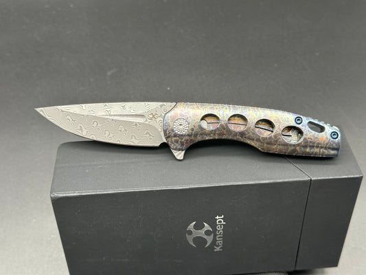 Kansept Knives Cassowary Frame Lock Knife Lightning Strike Ti (2.91" Damascus)