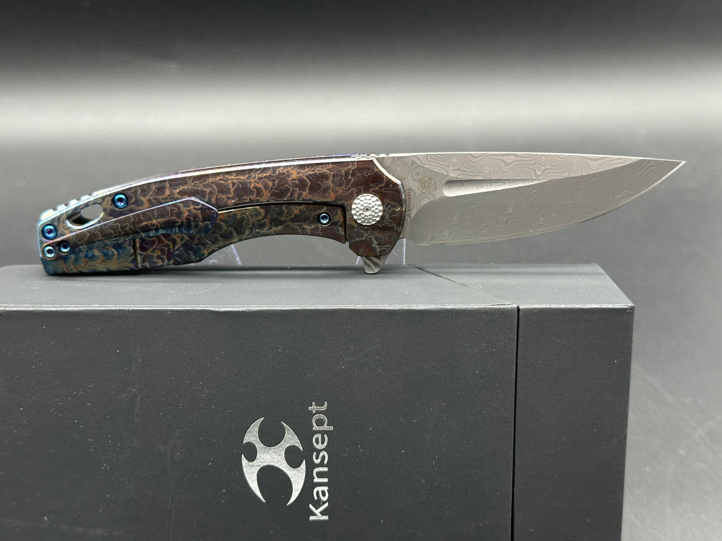 Kansept Knives Cassowary Frame Lock Knife Lightning Strike Ti (2.91" Damascus)