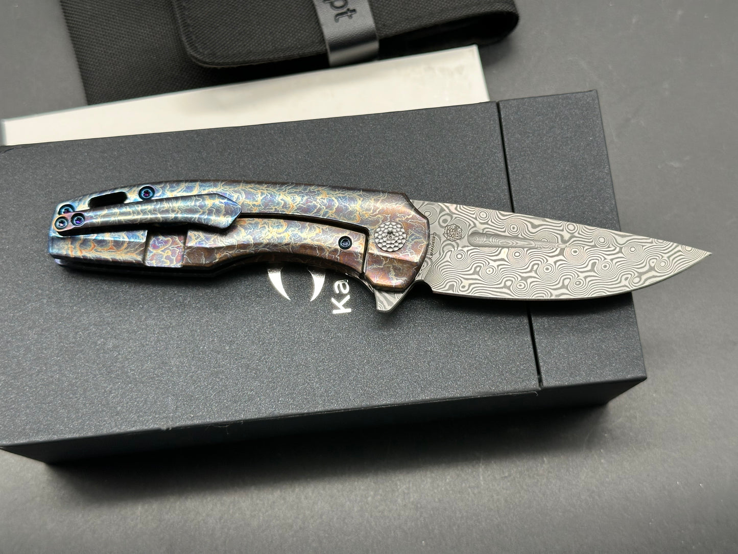 Kansept Knives Cassowary Frame Lock Knife Lightning Strike Ti (2.91" Damascus)