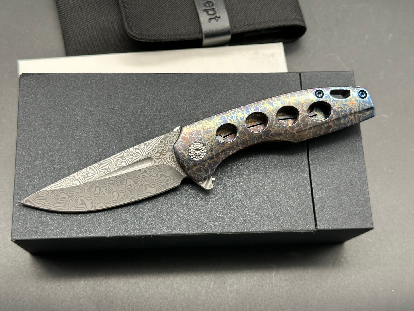 Kansept Knives Cassowary Frame Lock Knife Lightning Strike Ti (2.91" Damascus)