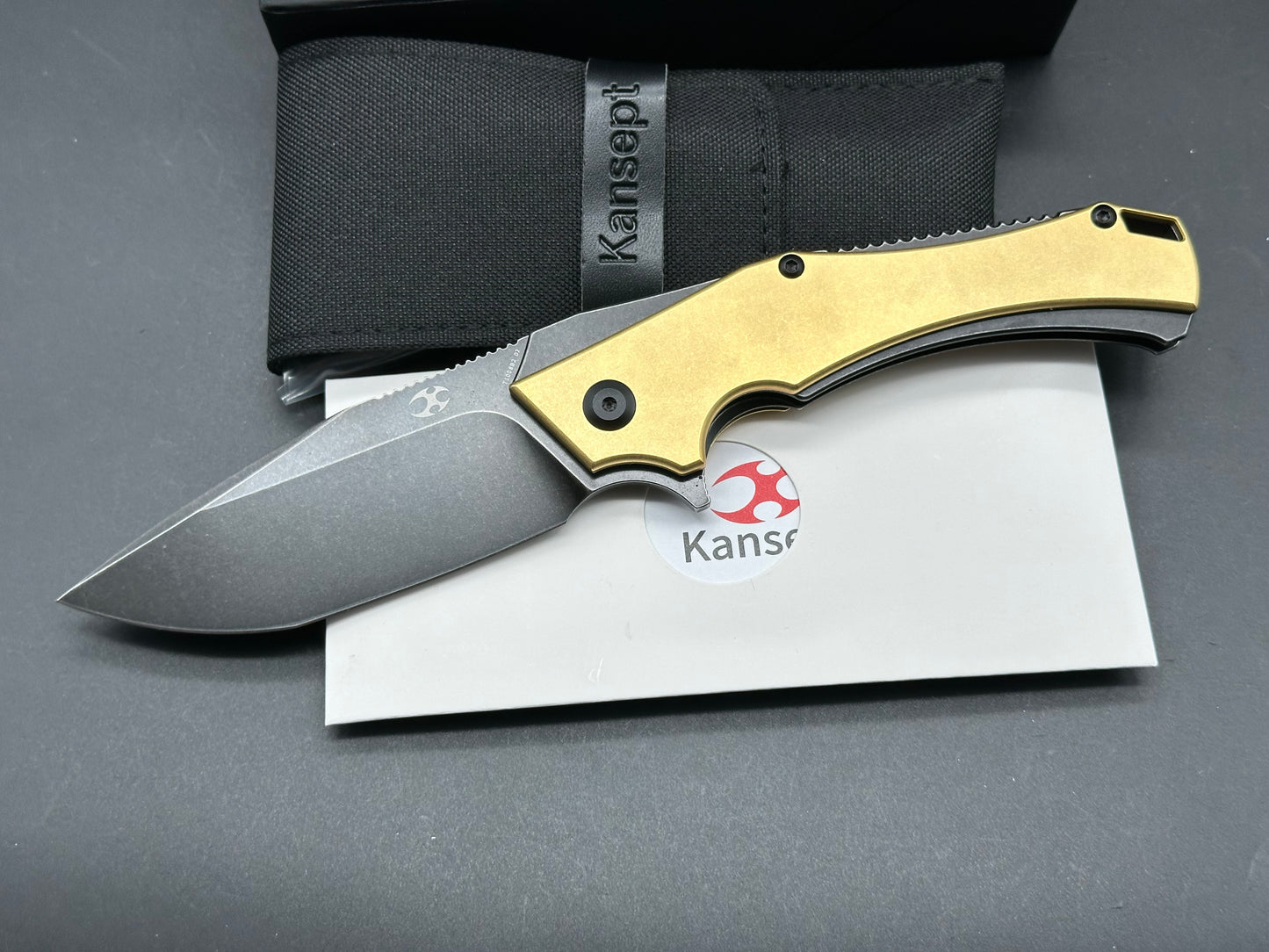 Kansept Knives Willumsen Hellx Brass (3.62" Black Stonewash D2)