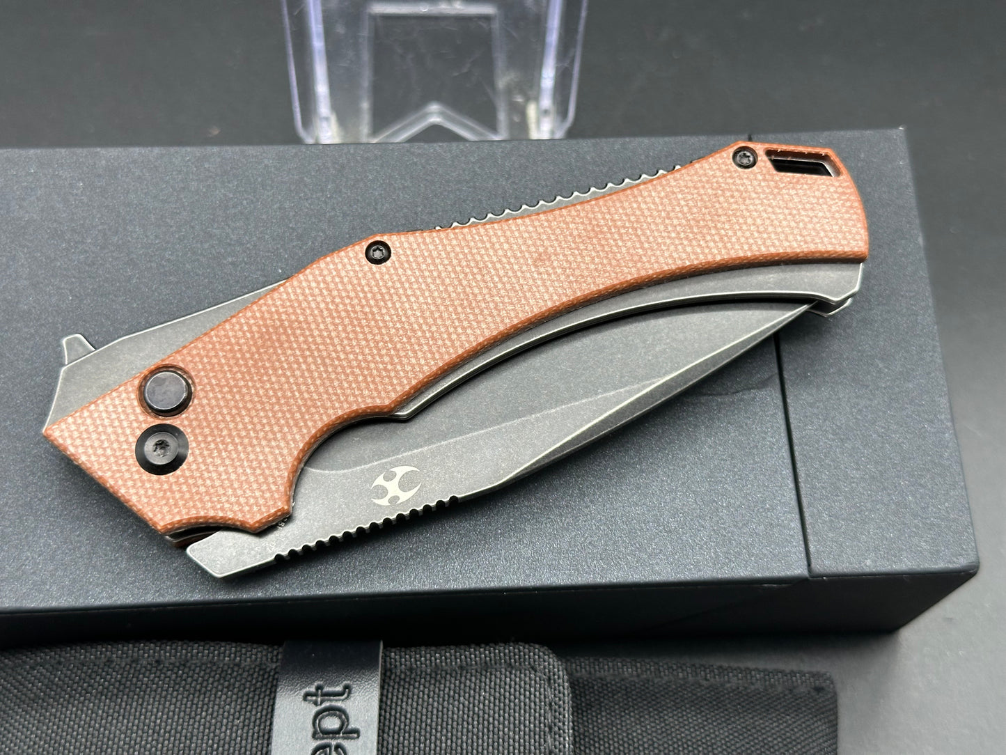 Kansept Knives Hellx Drop Point Liner Lock Knife Brown Micarta (3.6" Black SW)