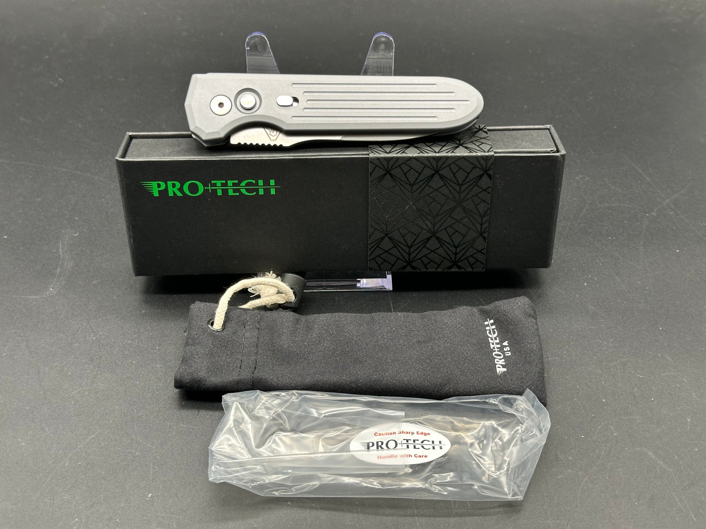 ProTech PDW Invictus MagnaCut Automatic Knife Gray Aluminum (3.5" Stonewash)