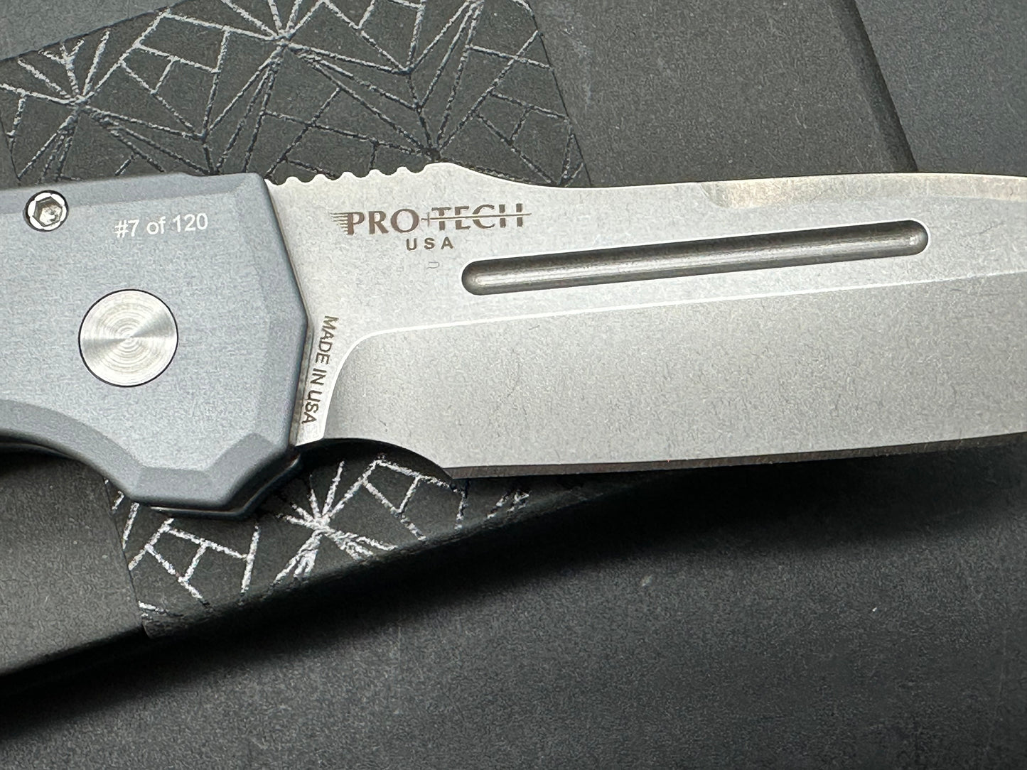 ProTech PDW Invictus MagnaCut Automatic Knife Gray Aluminum (3.5" Stonewash)