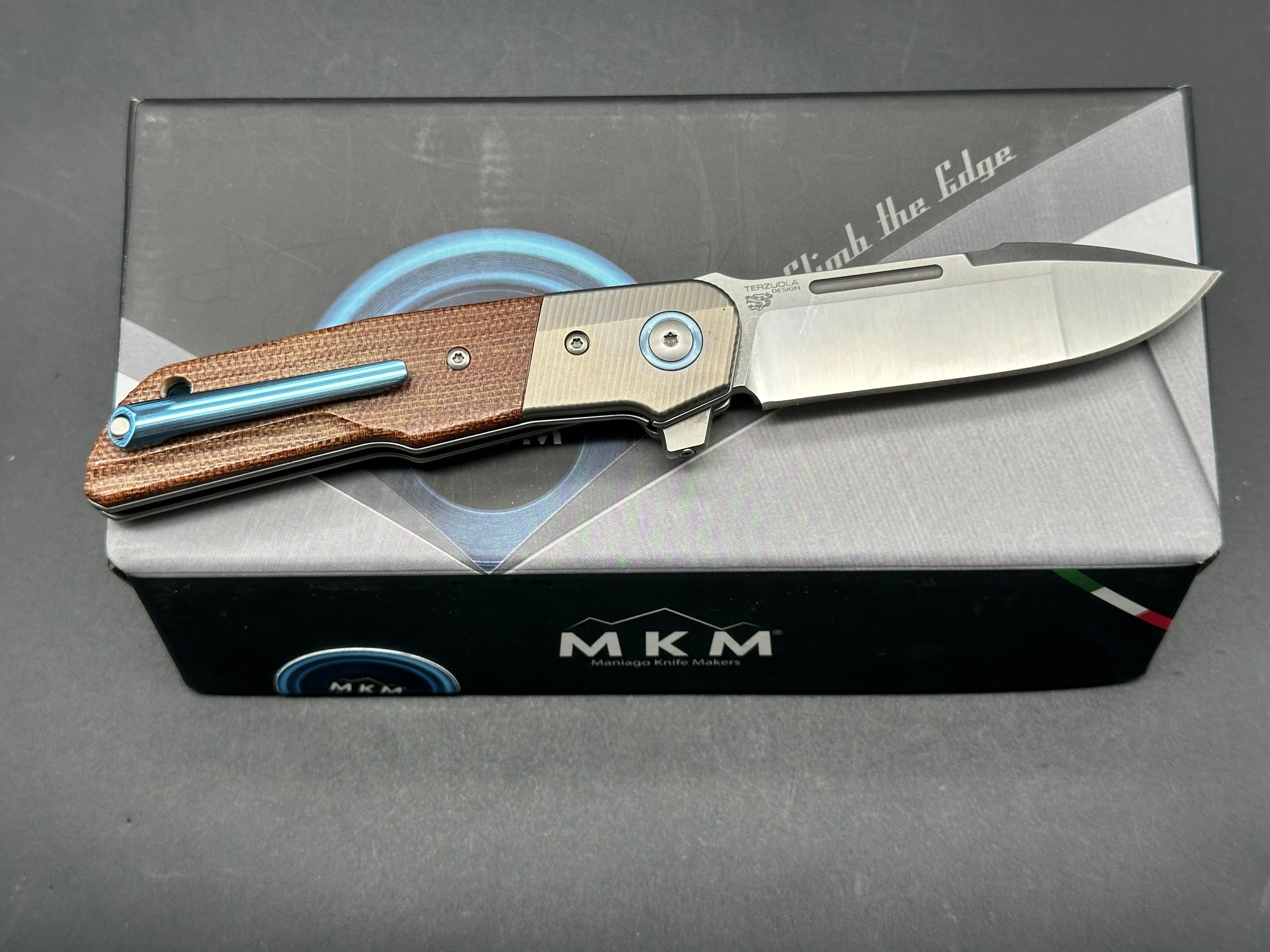 MKM Terzuola Clap Liner Lock Knife Natural Micarta/Ti Bolster (3" Satin)