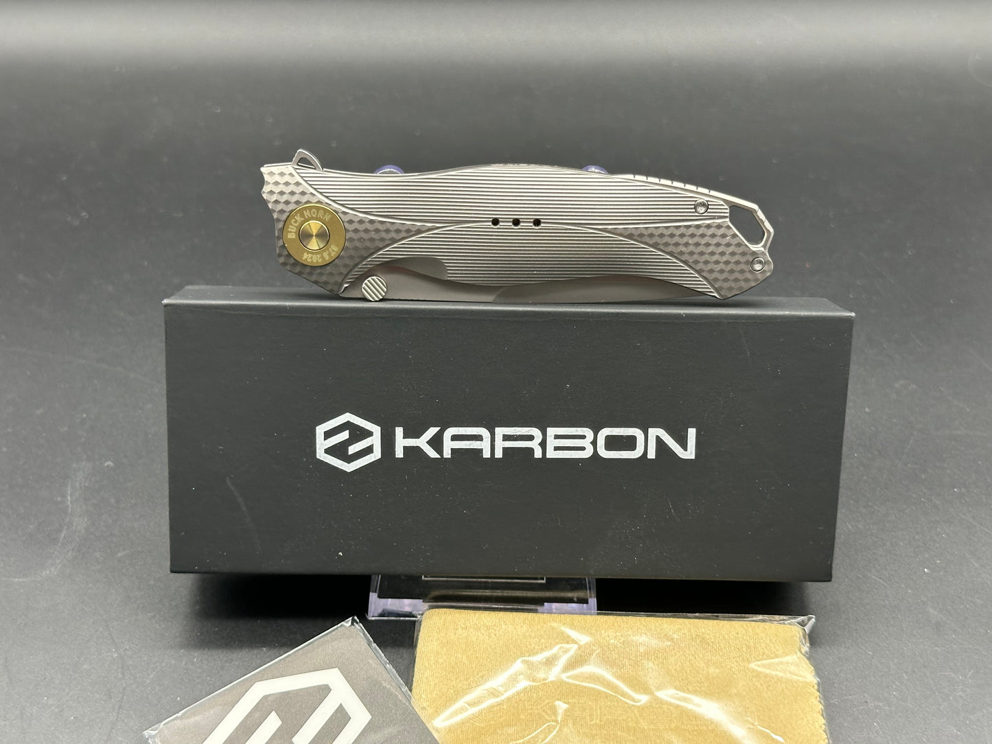 Karbon Knives Ken Onion Ketuo Buckhorn Frame Lock Knife Titanium (4" Bead Blast)