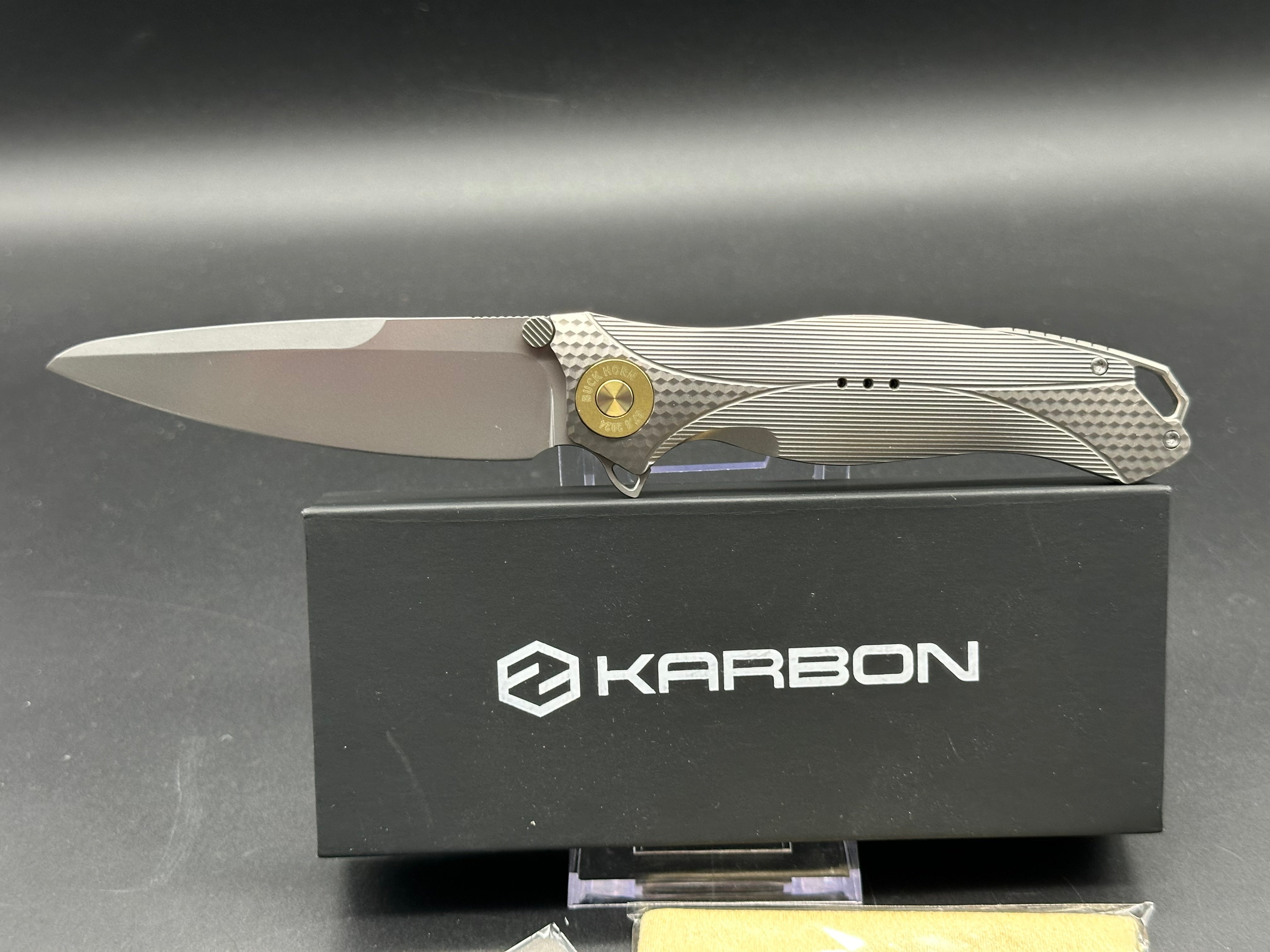 Karbon Knives Ken Onion Ketuo Buckhorn Frame Lock Knife Titanium (4" Bead Blast)