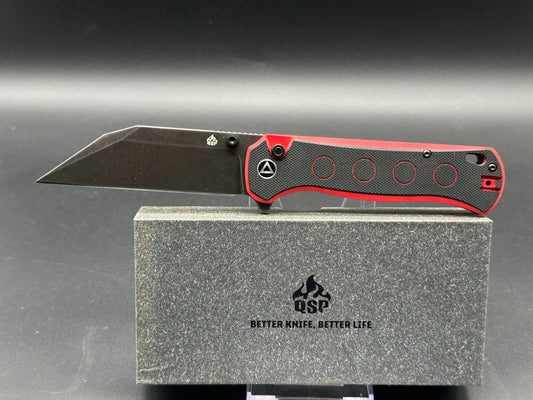 QSP Swordfish Button Lock Knife Black/Red G-10 (3.625" BW)