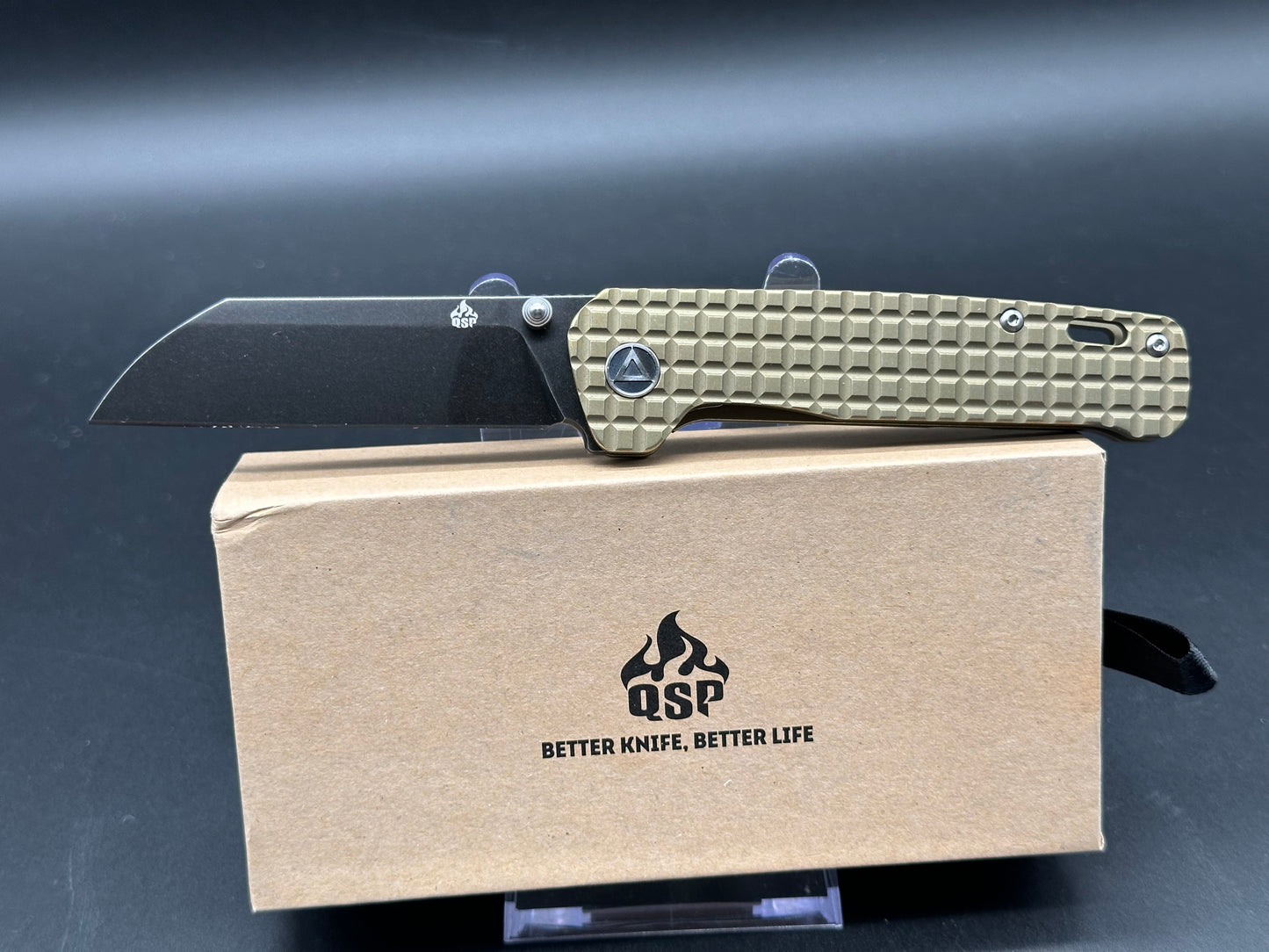 QSP Knife Penguin Frame Lock Knife Bronze Ti Fragtanium (3.4" Black SW)