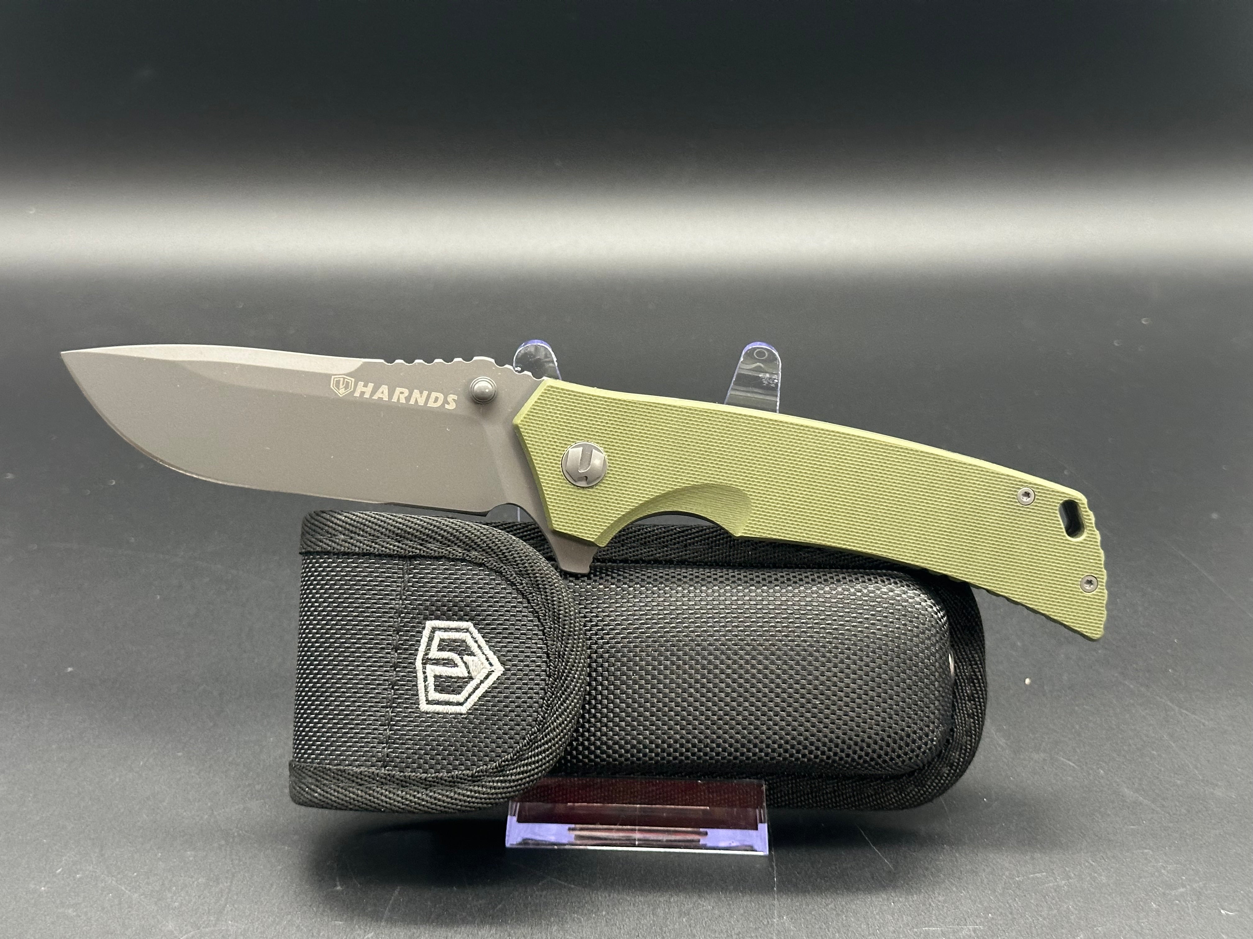 HARNDS WARRIOR FOLDING KNIFE GREEN G10 HANDLE D2 PLAIN EDGE