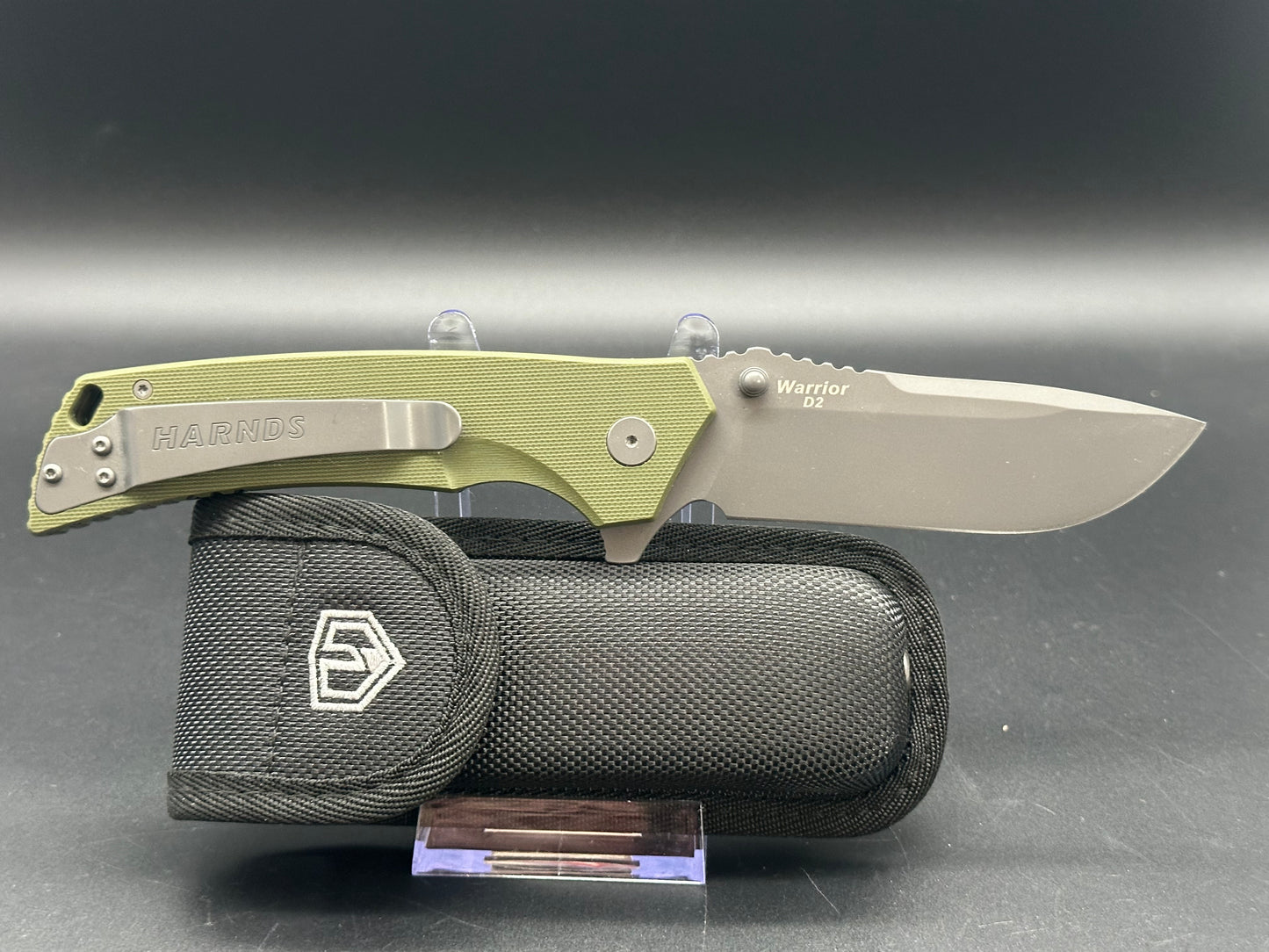 HARNDS WARRIOR FOLDING KNIFE GREEN G10 HANDLE D2 PLAIN EDGE