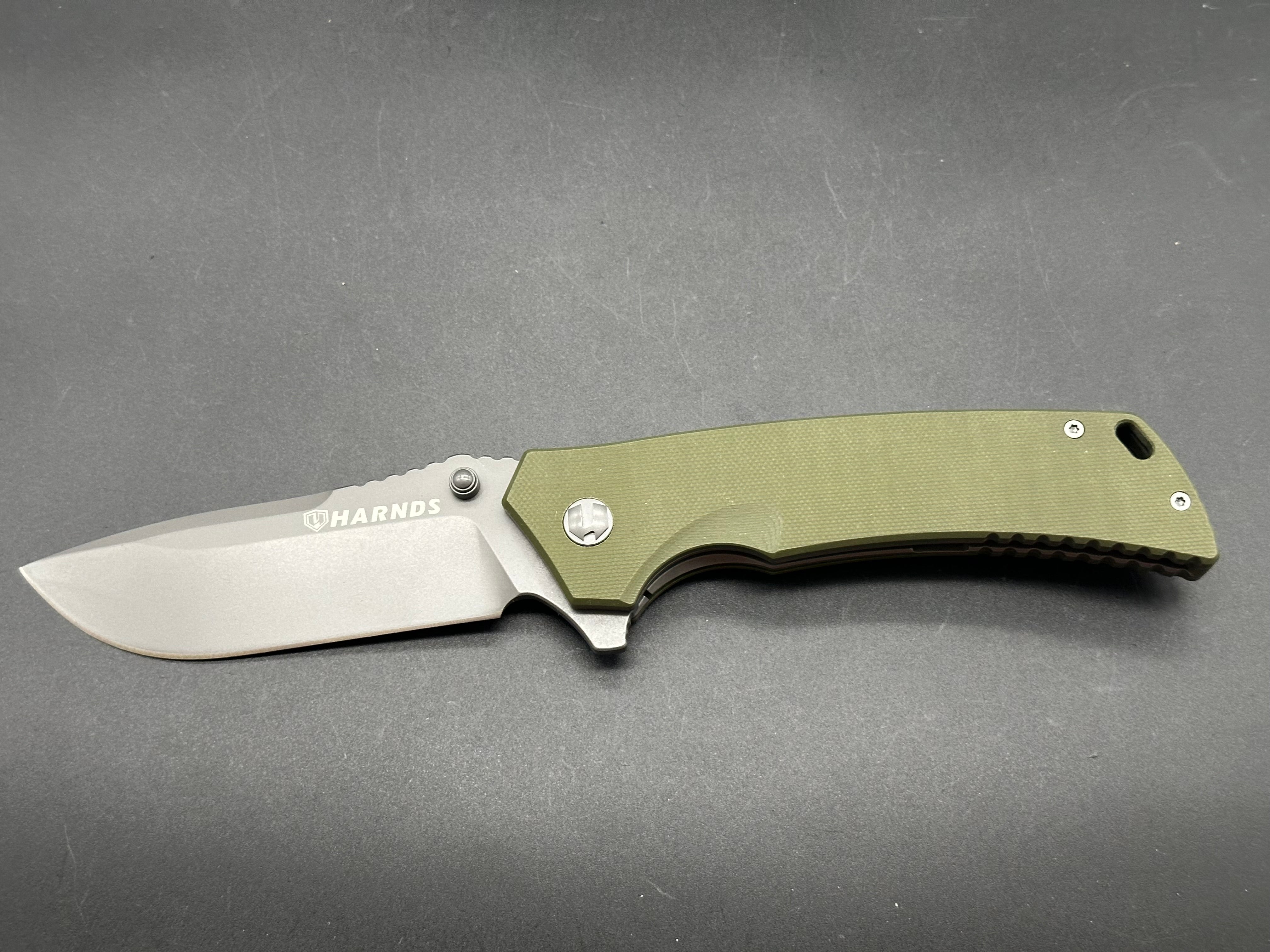 HARNDS WARRIOR FOLDING KNIFE GREEN G10 HANDLE D2 PLAIN EDGE