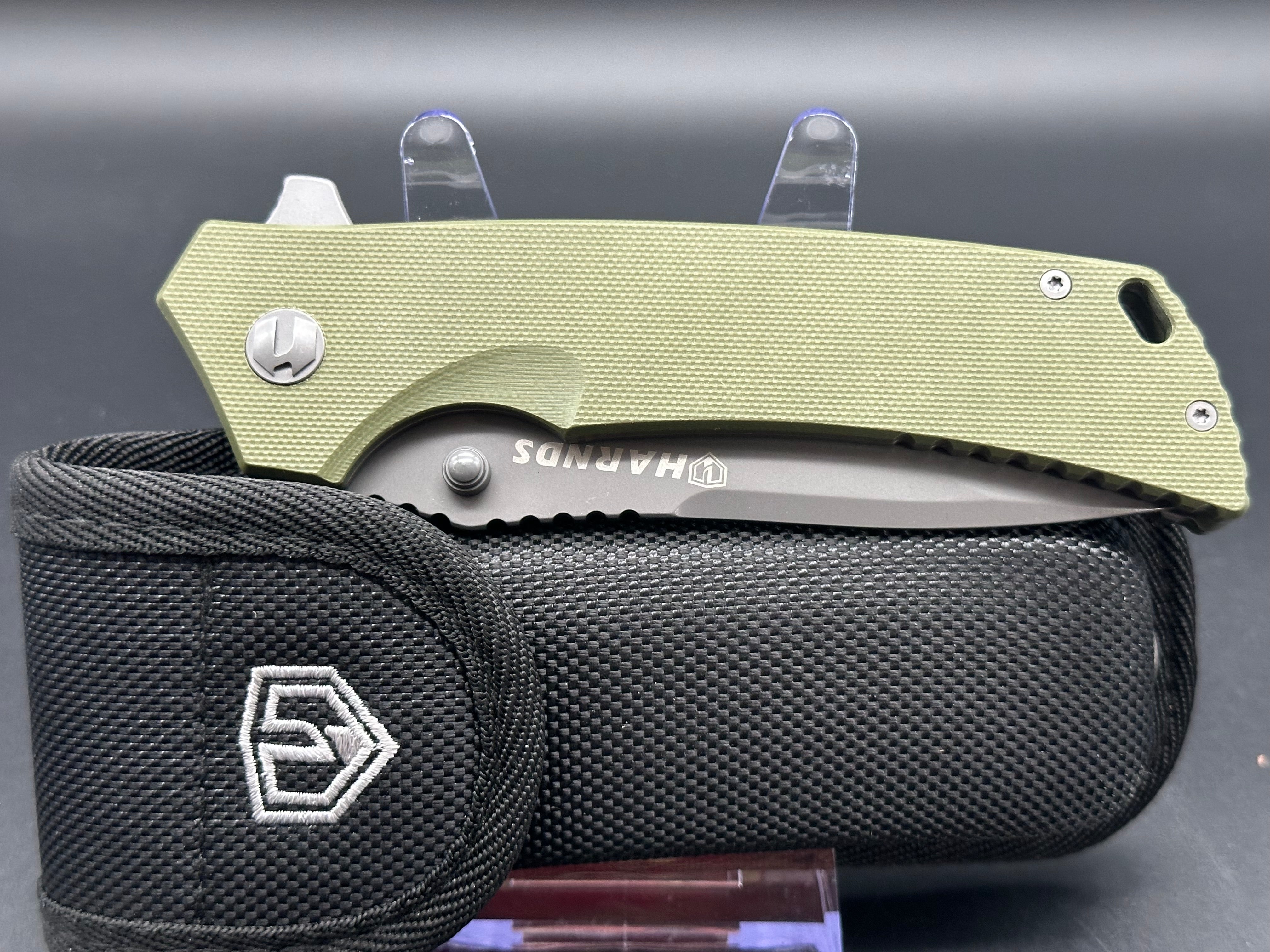 HARNDS WARRIOR FOLDING KNIFE GREEN G10 HANDLE D2 PLAIN EDGE