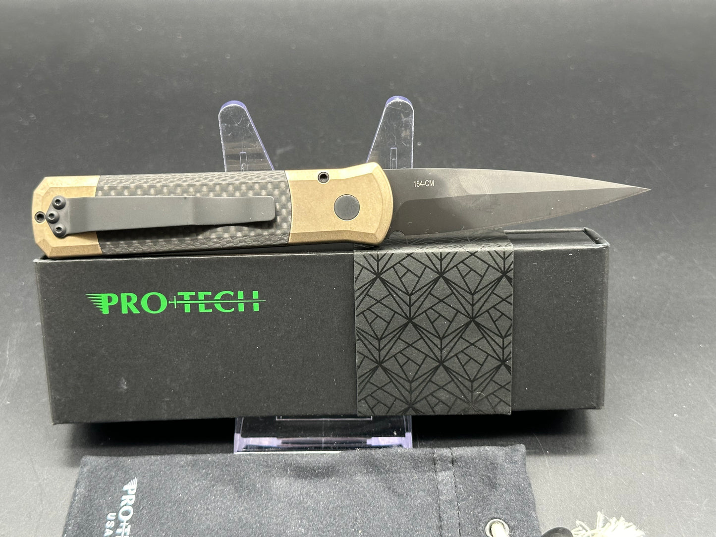 ProTech Godson Automatic Knife Bronze Aluminum/Carbon Fiber (3.15" Black)