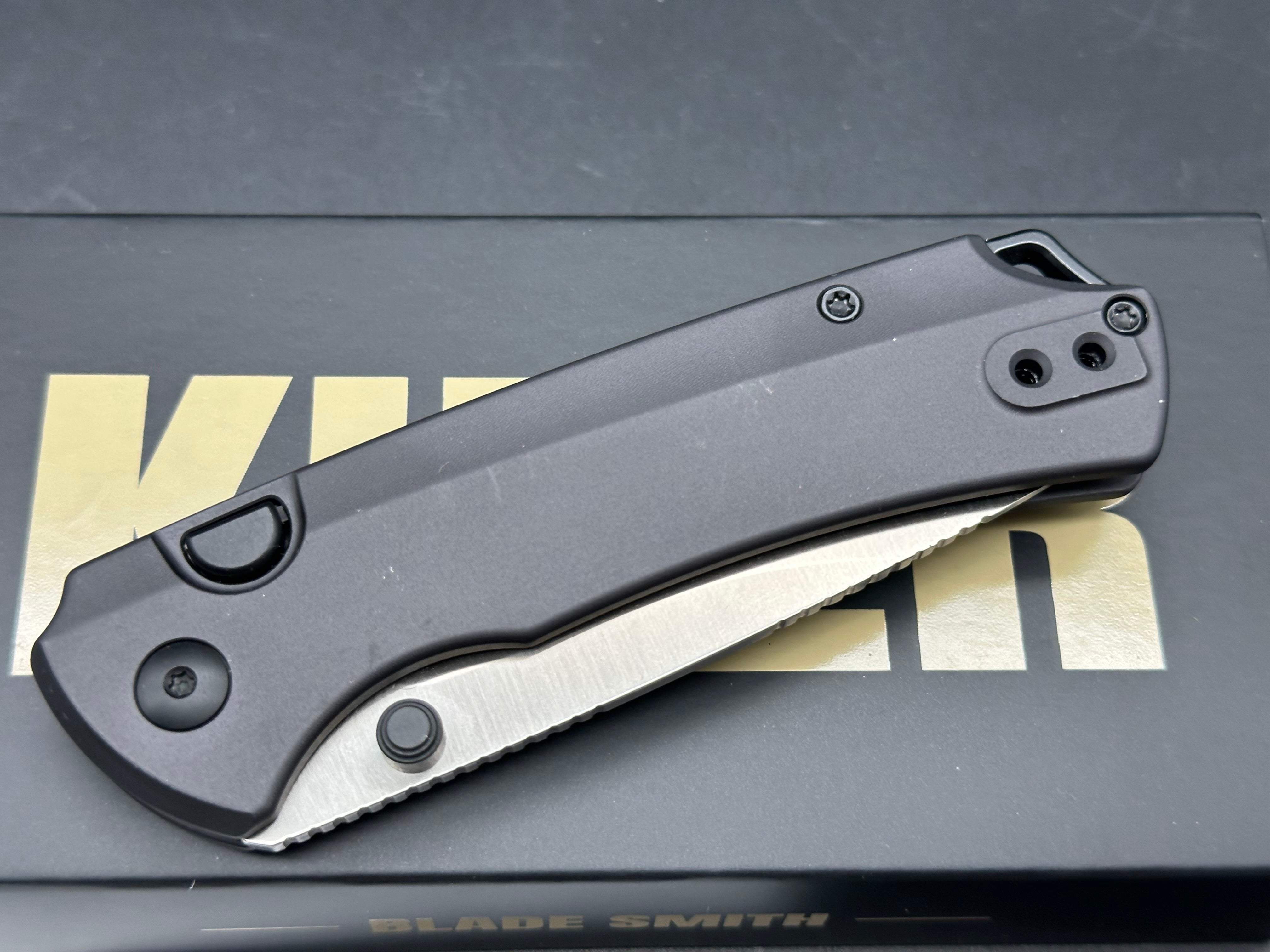 KIZER T1 BD FOLDING KNIFE GRAY ALUMINUM HANDLE ELMAX DROP POINT PLAIN EDGE SATIN FINISH