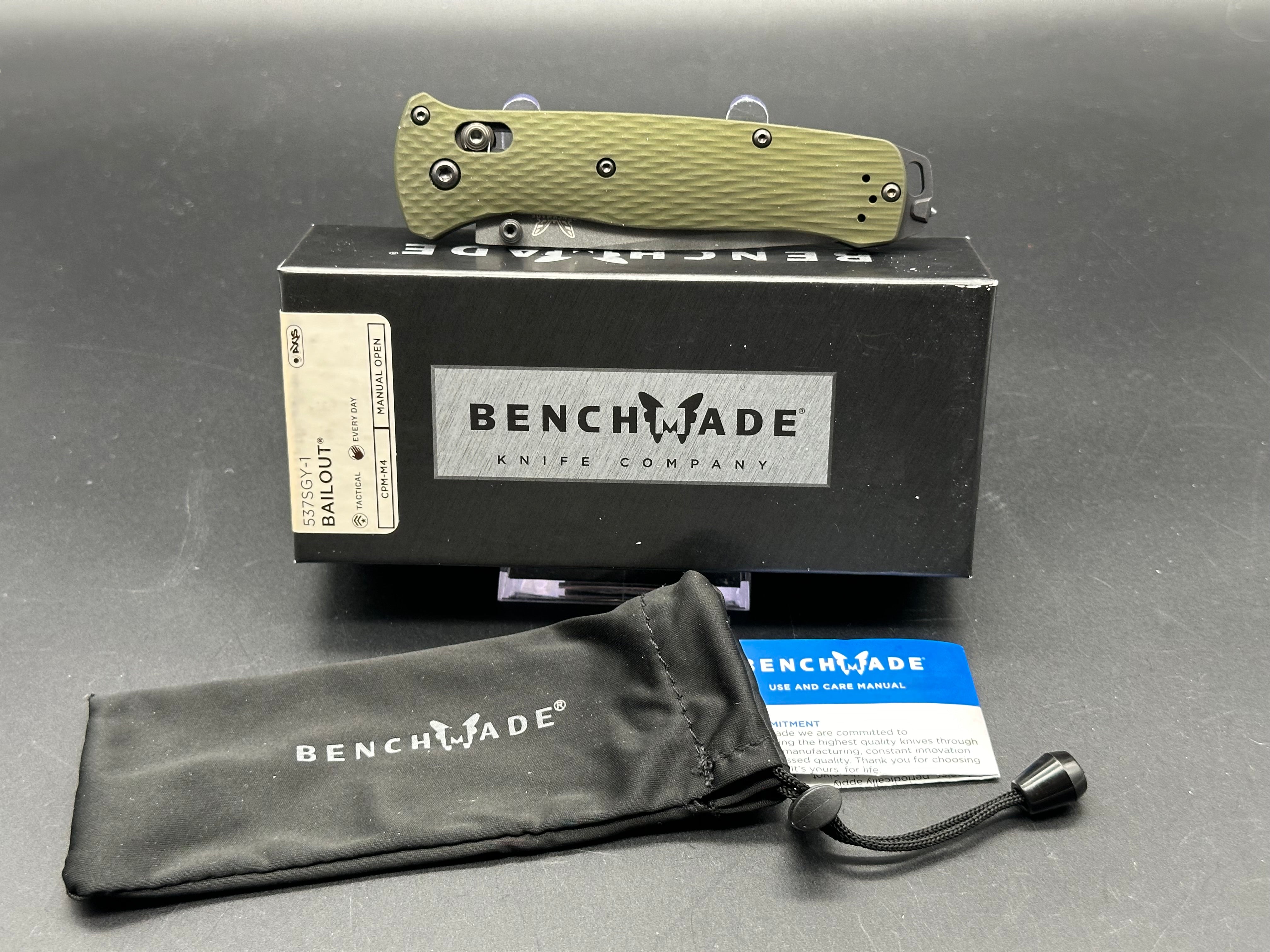 Benchmade Bailout AXIS Lock Knife Green Aluminum (3.4" Gray Serr)