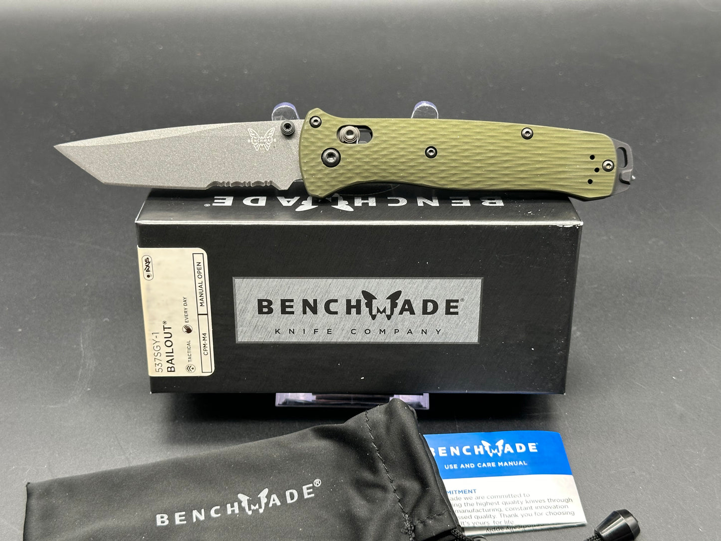 Benchmade Bailout AXIS Lock Knife Green Aluminum (3.4" Gray Serr)