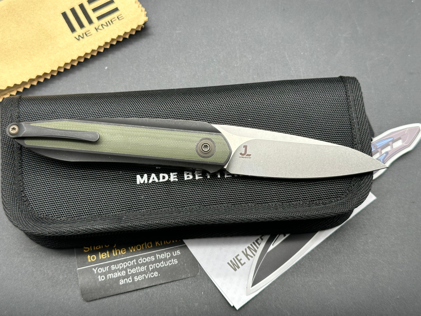 WE Knives Black Void Opus 2010V-2 Black Ti w/Green G10, 20CV