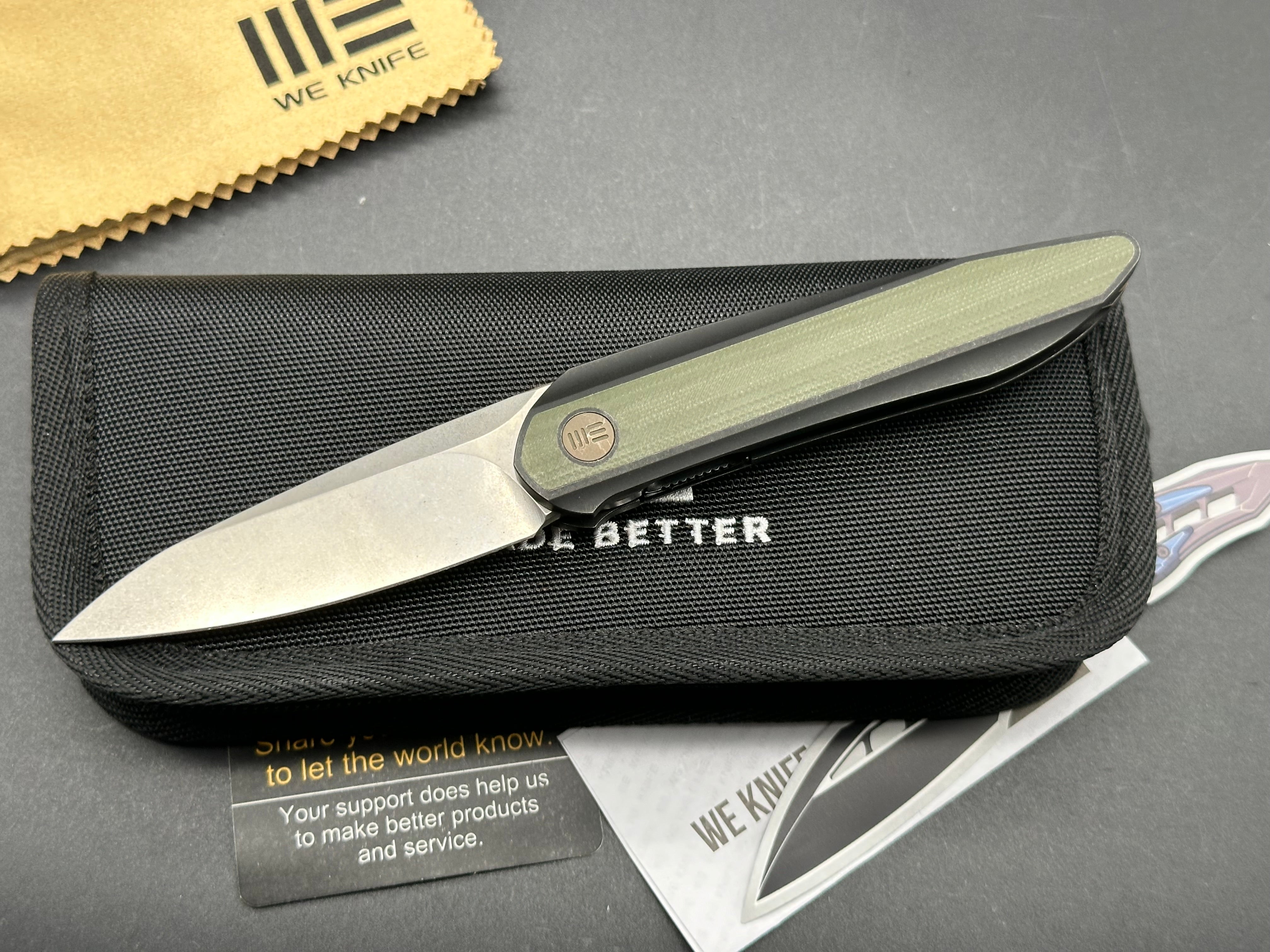 WE Knives Black Void Opus 2010V-2 Black Ti w/Green G10, 20CV