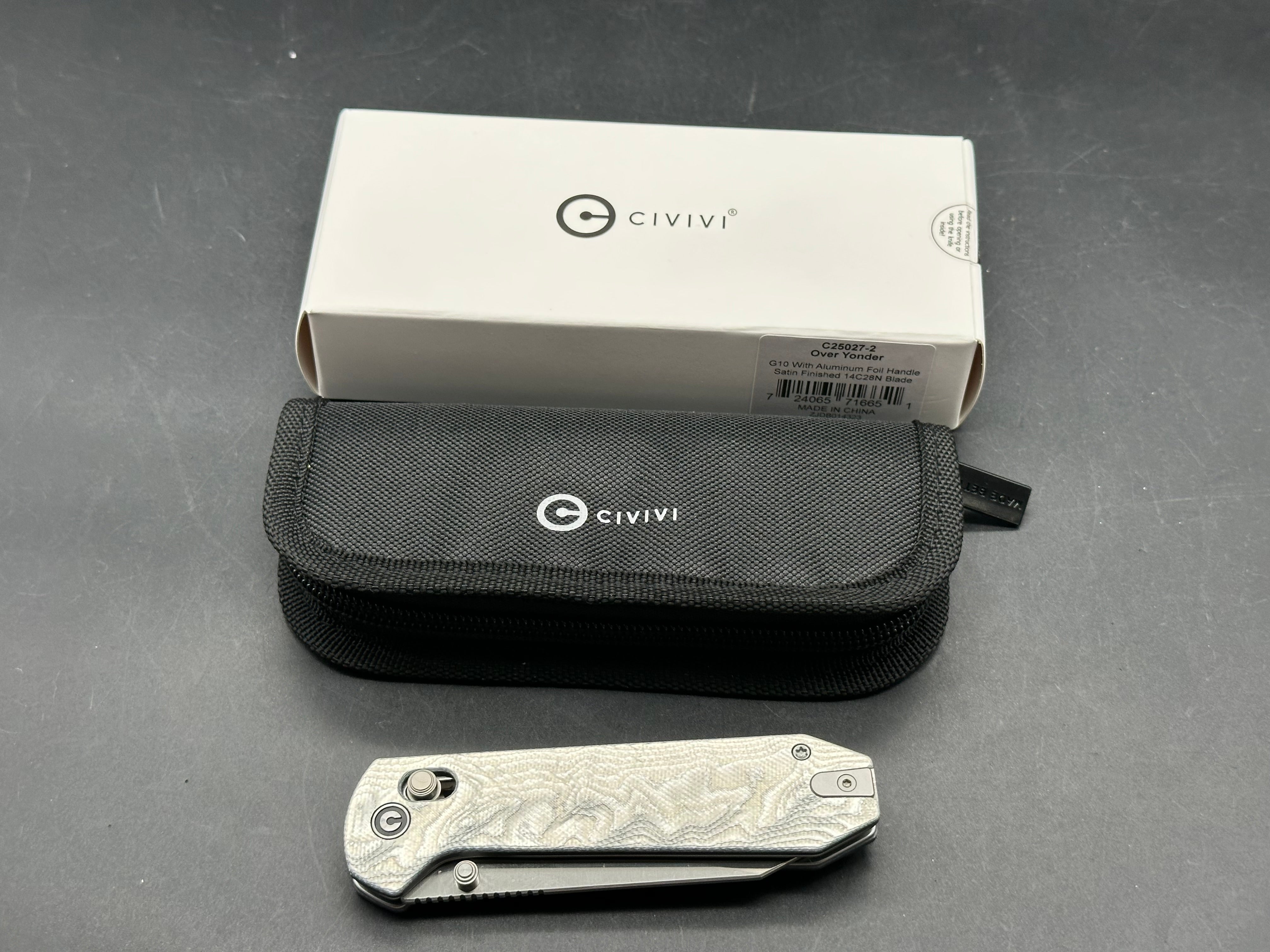 CIVIVI OVER YONDER FOLDING KNIFE ALUMINUM FOIL G10 HANDLE 14C28N PLAIN EDGE SATIN FINISH