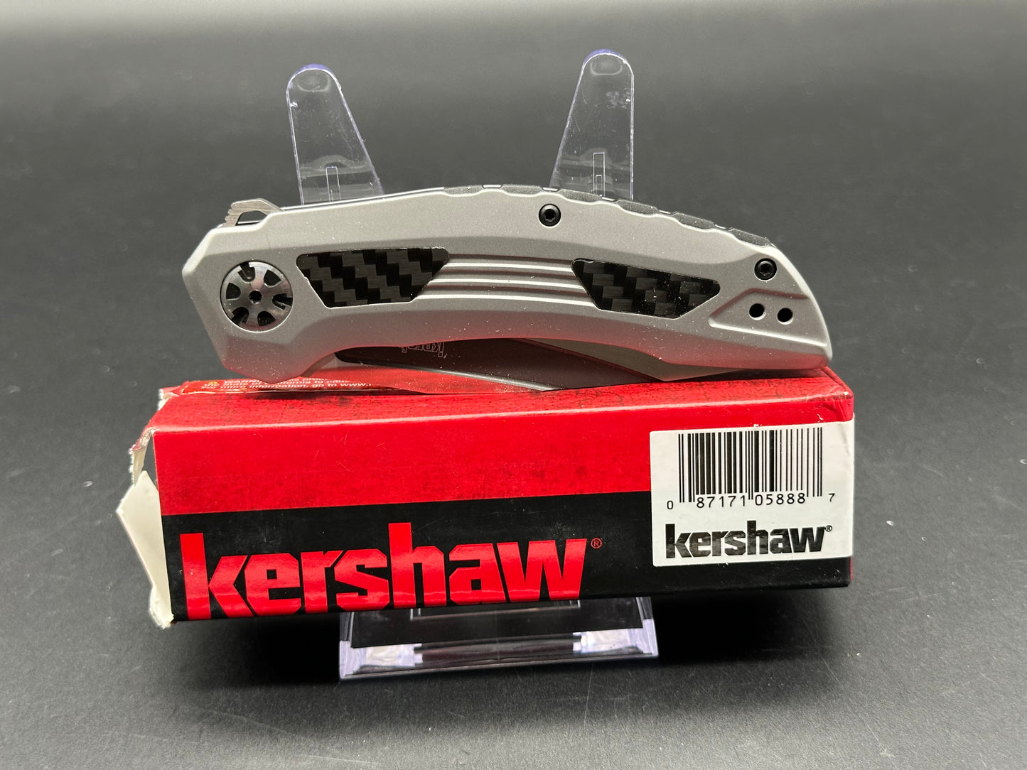 KERSHAW NORAD FRAME LOCK FLIPPER KNIFE STAINLESS W/ CF HANDLE PLAIN D2 BLADE