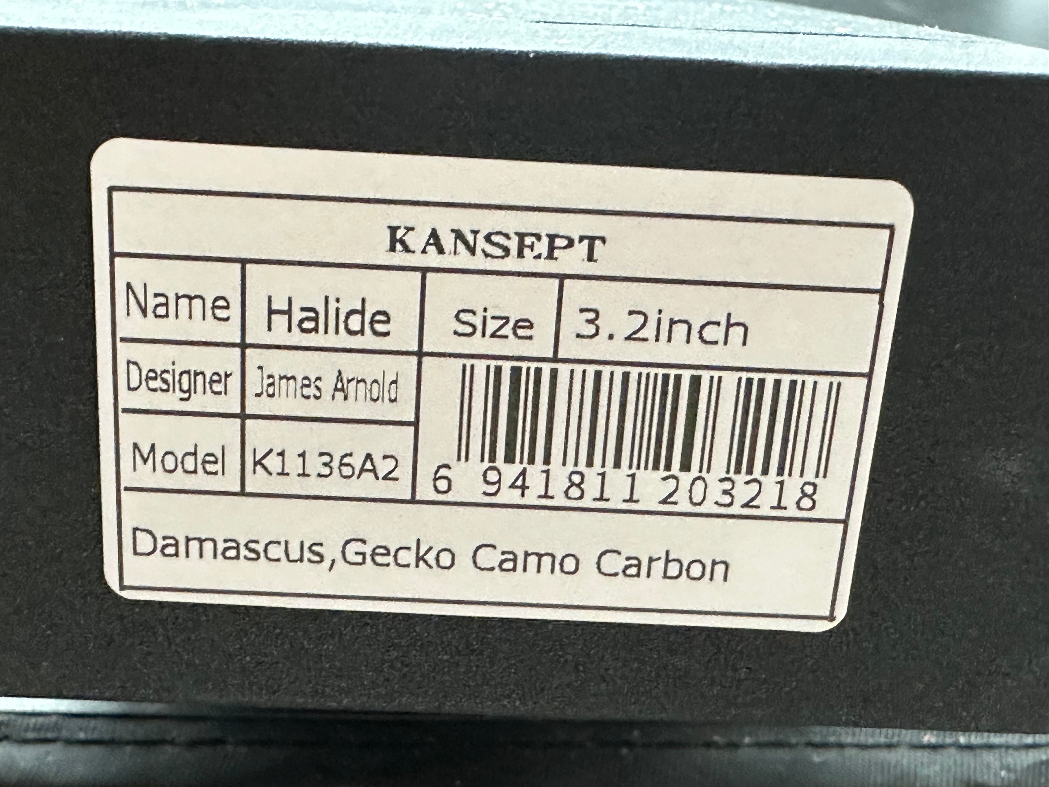 KANSEPT HALIDE FOLDING KNIFE GECKO CAMO CARBON HANDLE DAMASCUS PLAIN EDGE