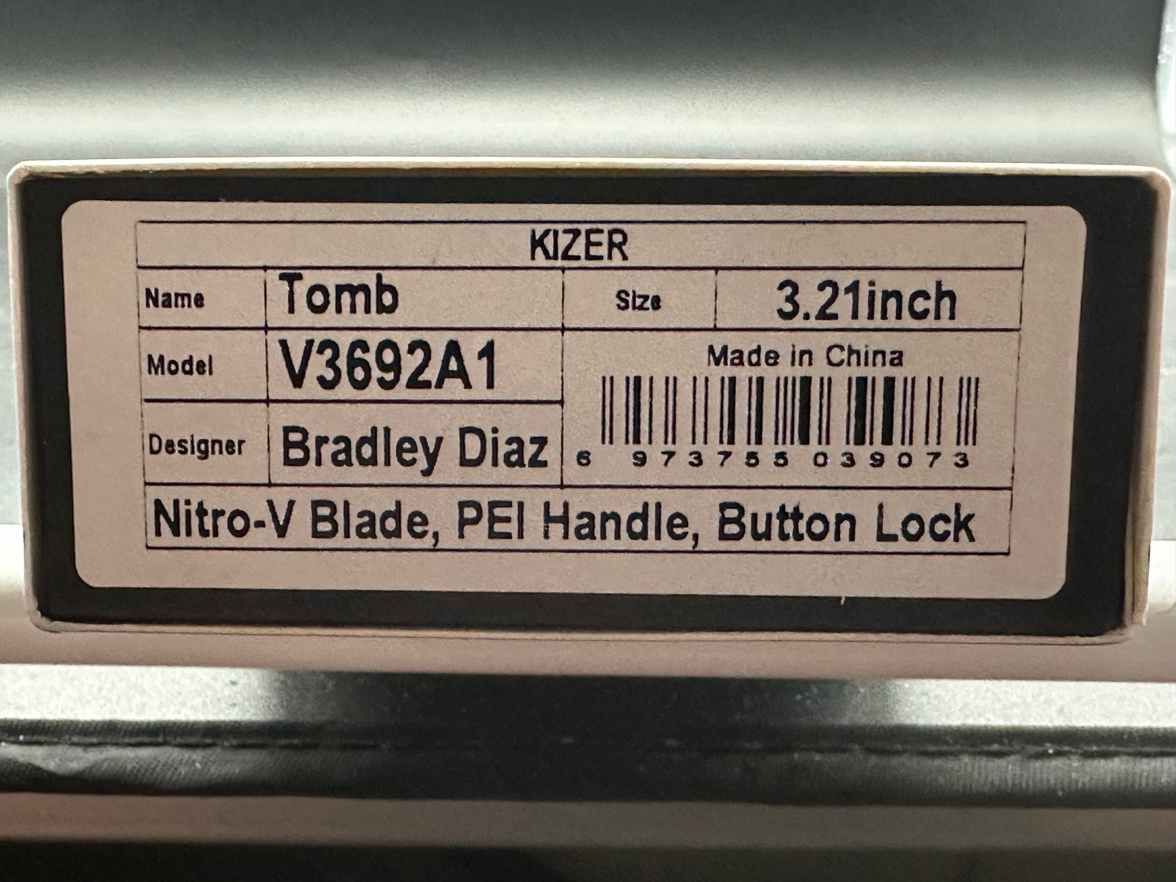 KIZER TOMB FOLDING KNIFE PEI HANDLE NITRO-V PLAIN EDGE