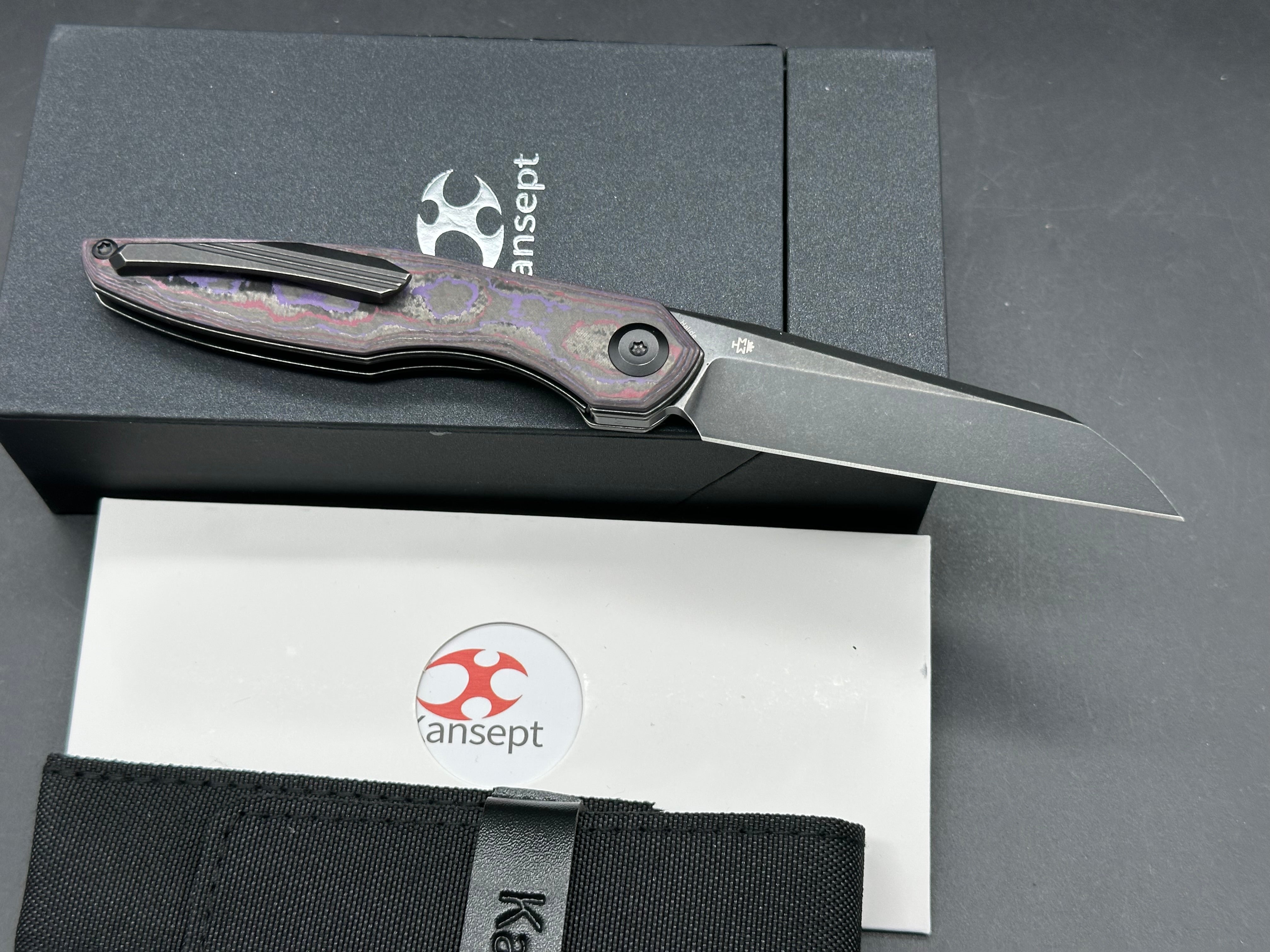 KANSEPT HALIDE FOLDING KNIFE PURPLE HAZE FATCARBON HANDLE S35VN PLAIN EDGE BLACKWASH FINISH