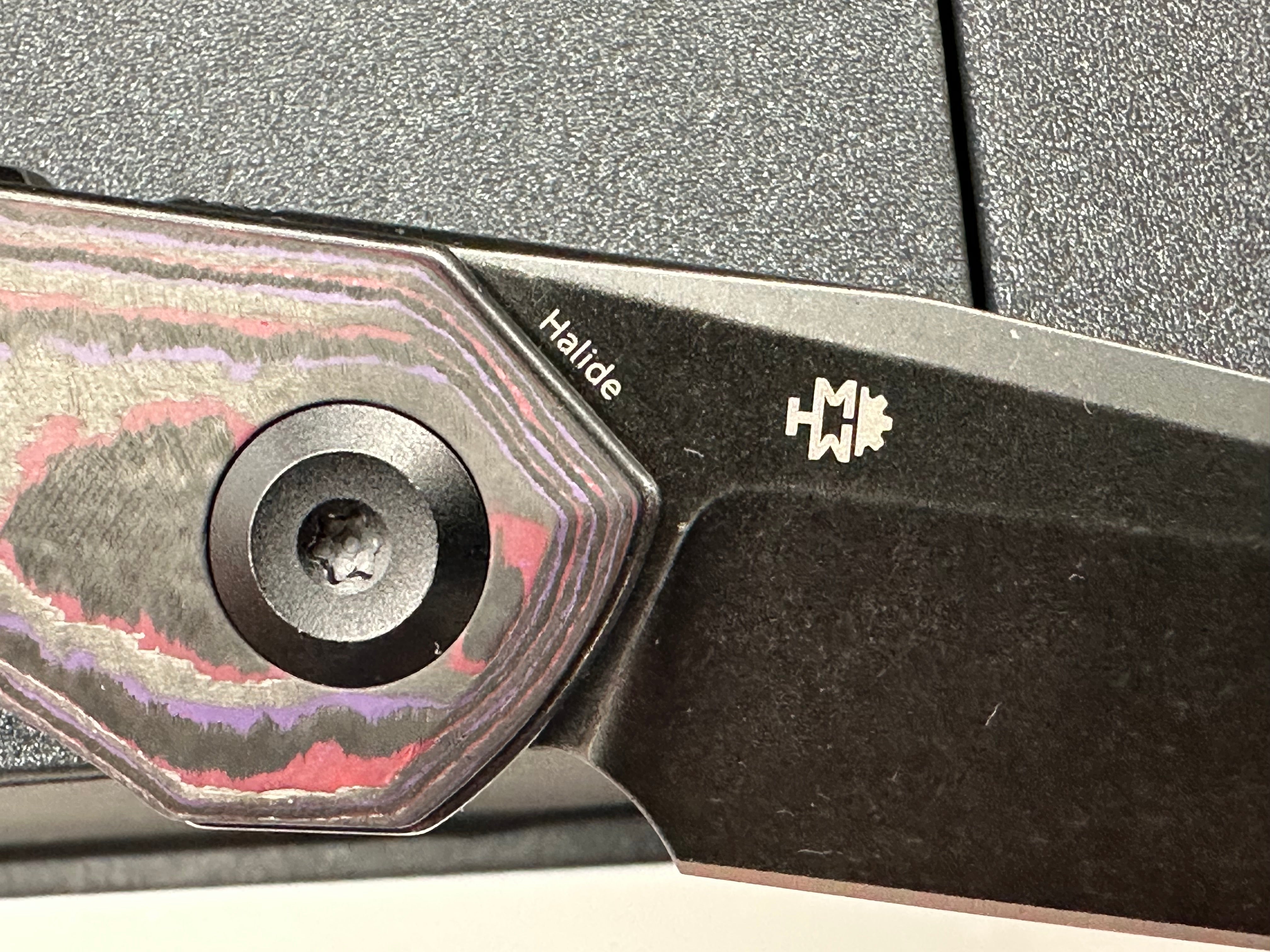 KANSEPT HALIDE FOLDING KNIFE PURPLE HAZE FATCARBON HANDLE S35VN PLAIN EDGE BLACKWASH FINISH