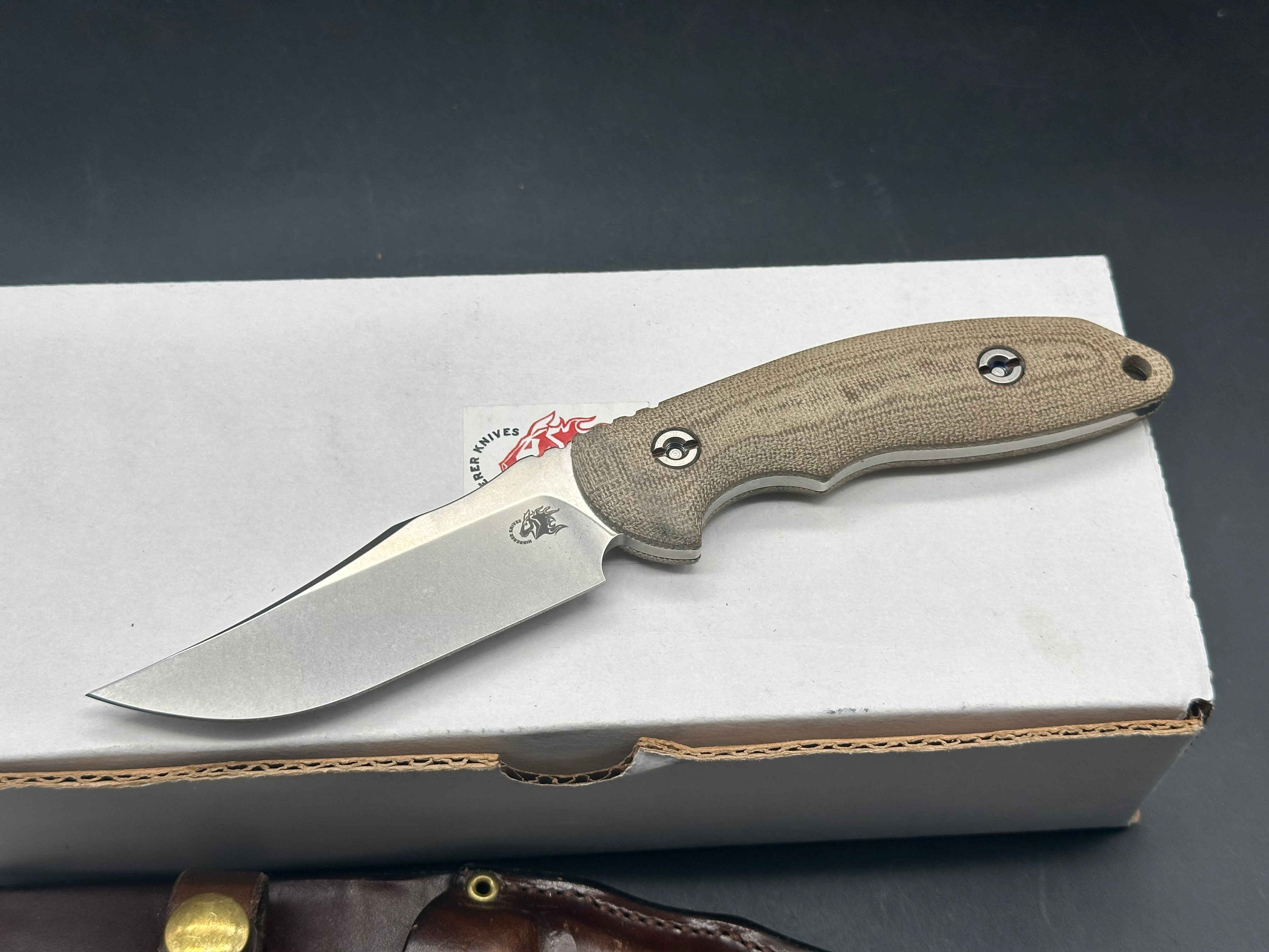 Hinderer Emmett Bowie Stonewashed 20CV Green Micarta Fixed Blade